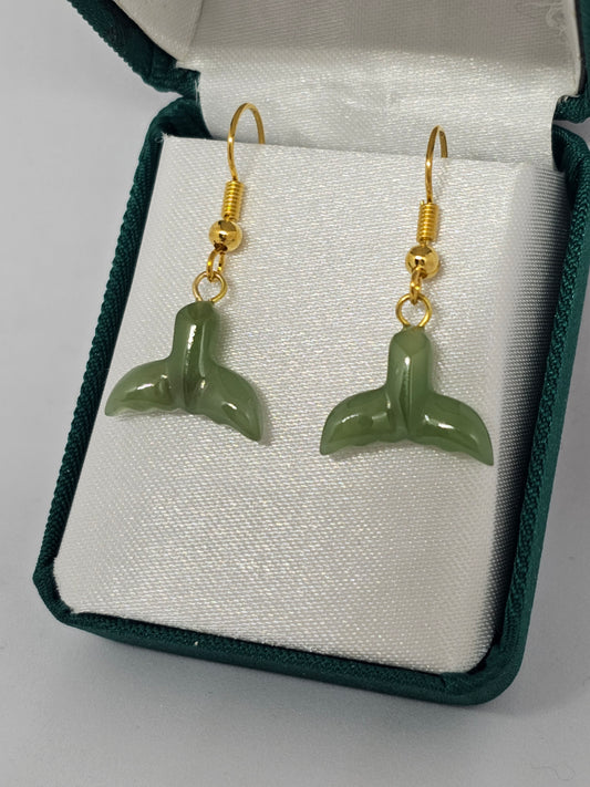 Greenstone Whale Tail Earrings - Rivendell Shop