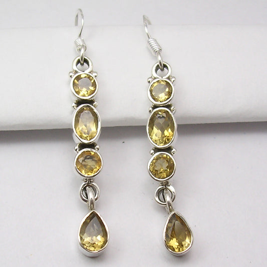 Multistone Citrine 925 Sterling Silver Dangle Earrings - Rivendell Shop