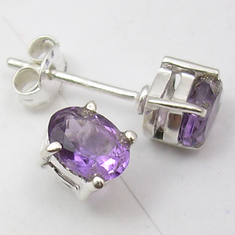 Oval Amethyst 925 Sterling Silver Studs - Rivendell Shop