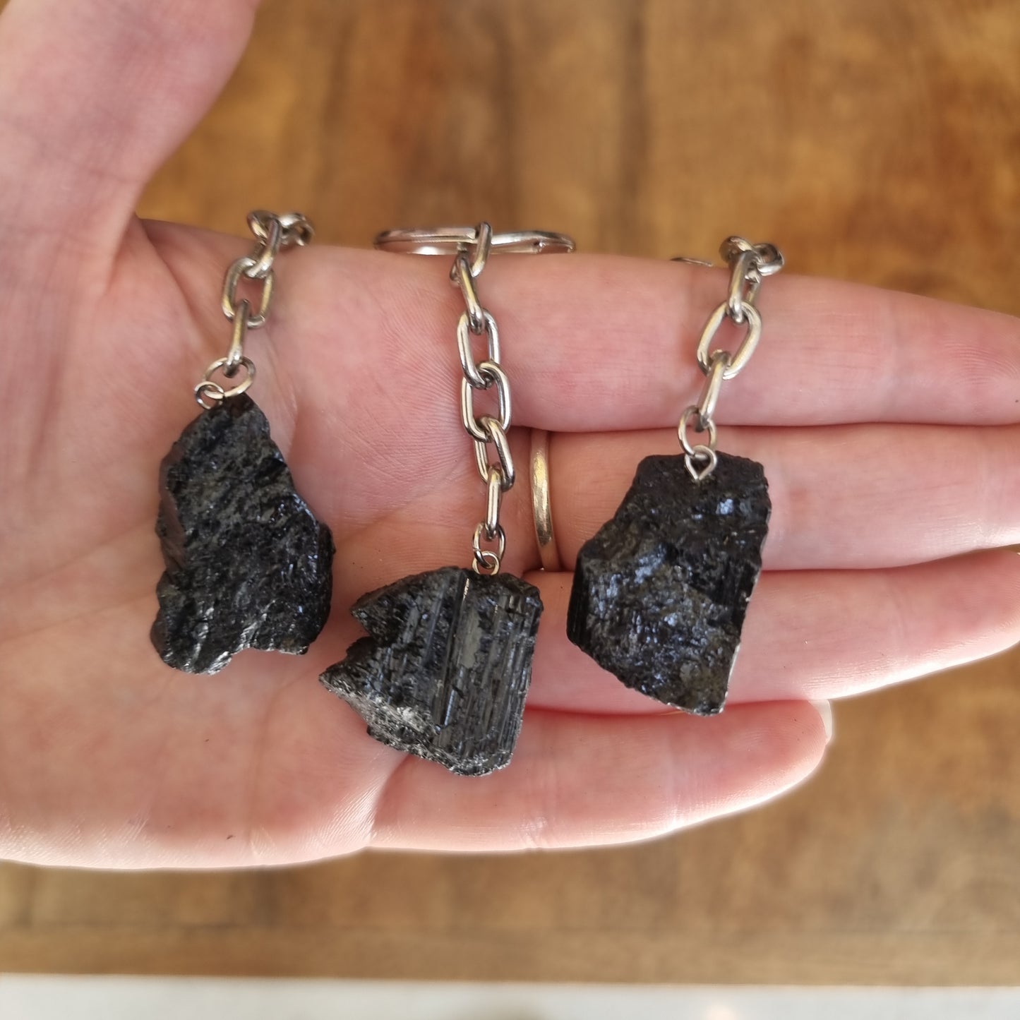 Black tourmaline (raw) keychain - ASSORTED - Rivendell Shop