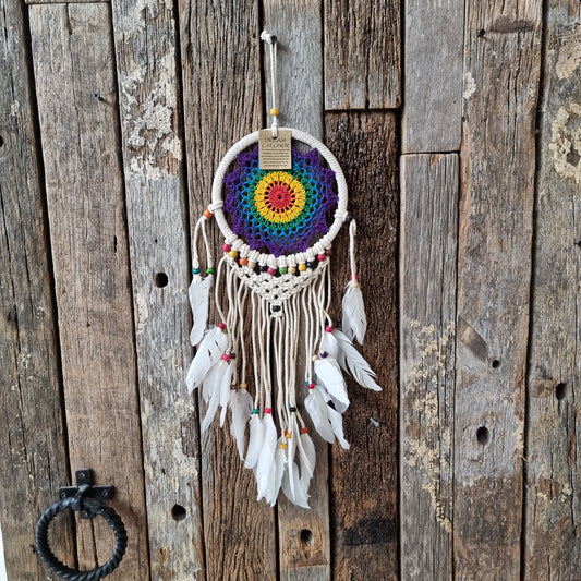 Small rainbow crochet dreamcatcher - Rivendell Shop