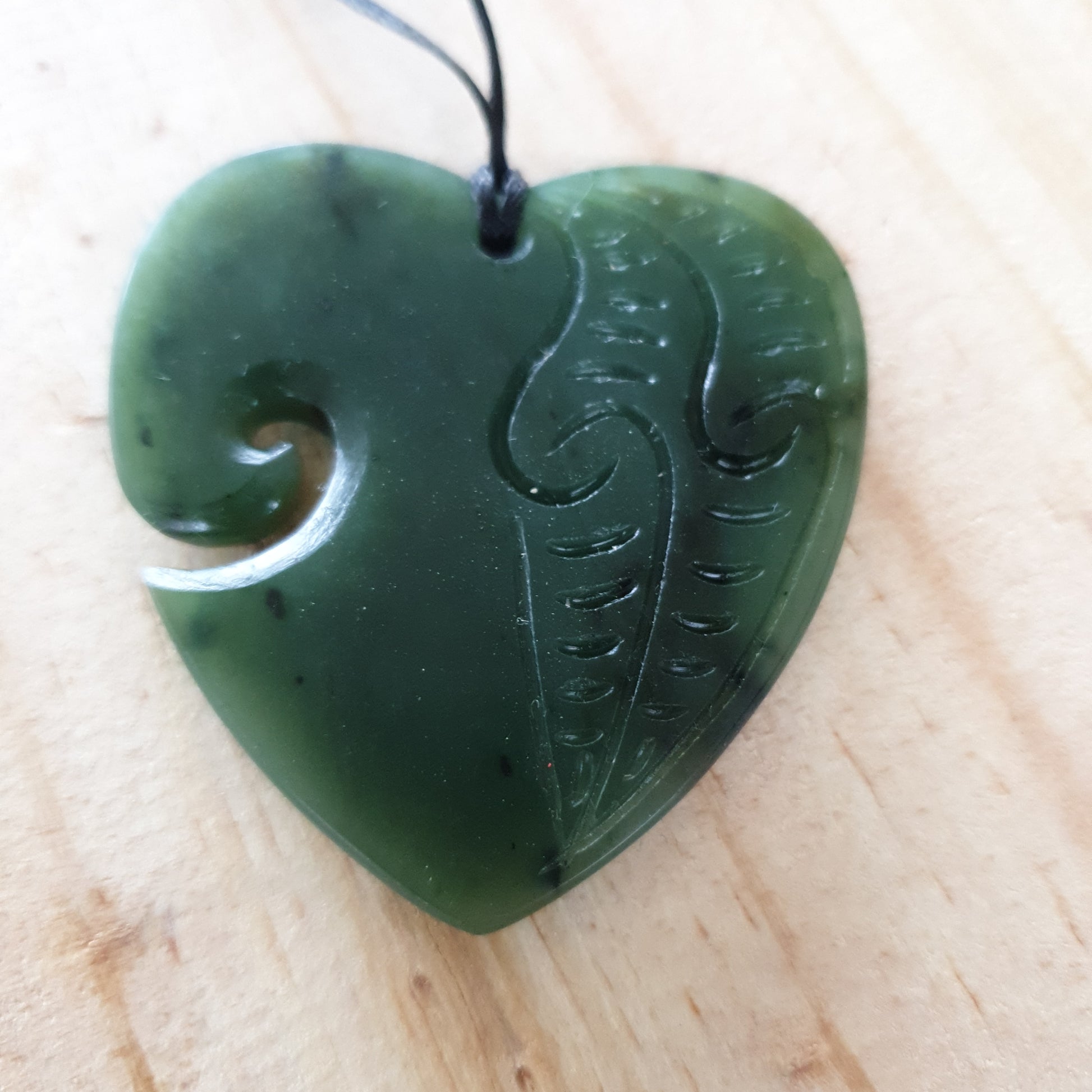 Greenstone Heart Pendant with Carved Detail - Large - Rivendell Shop