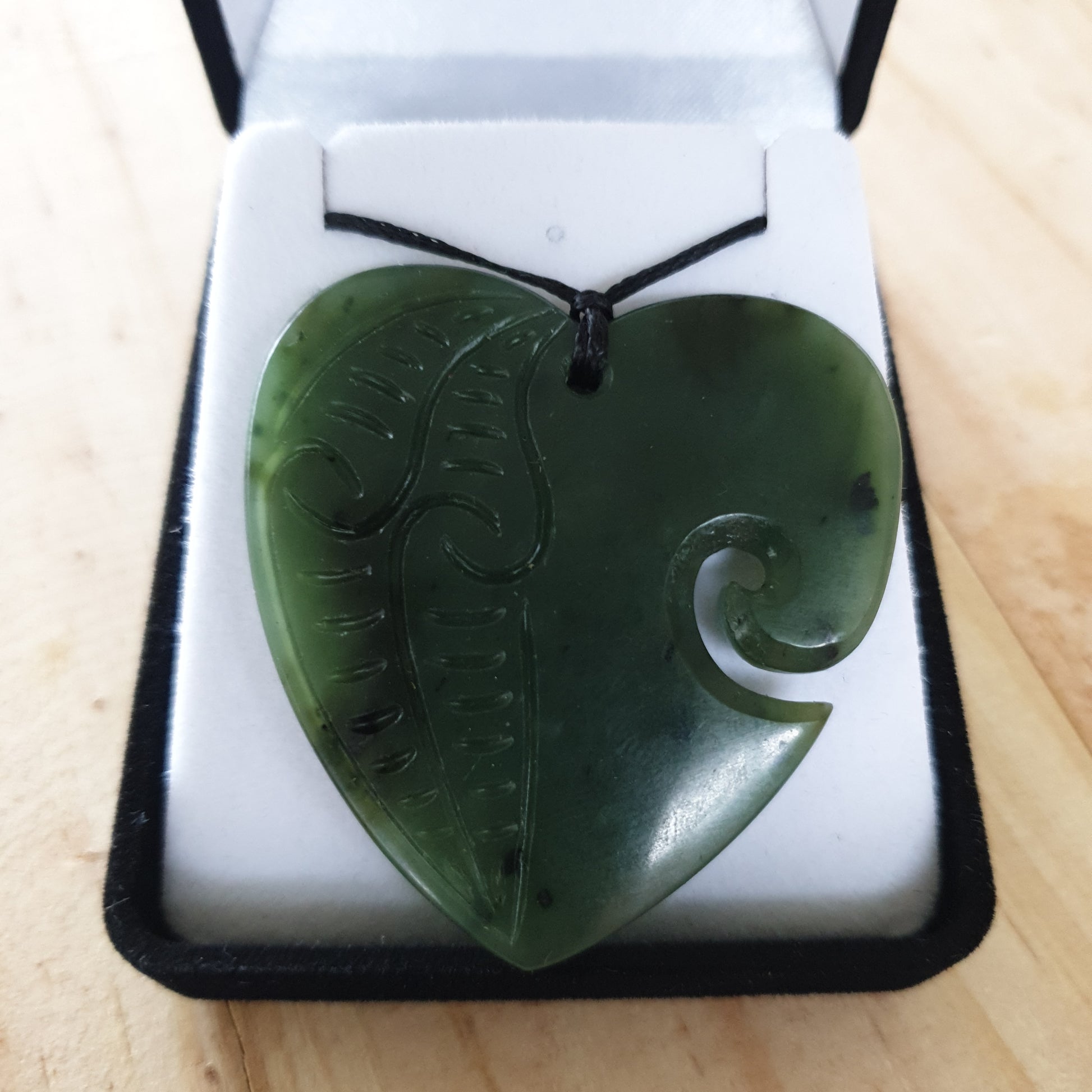 Greenstone Heart Pendant with Carved Detail - Large - Rivendell Shop