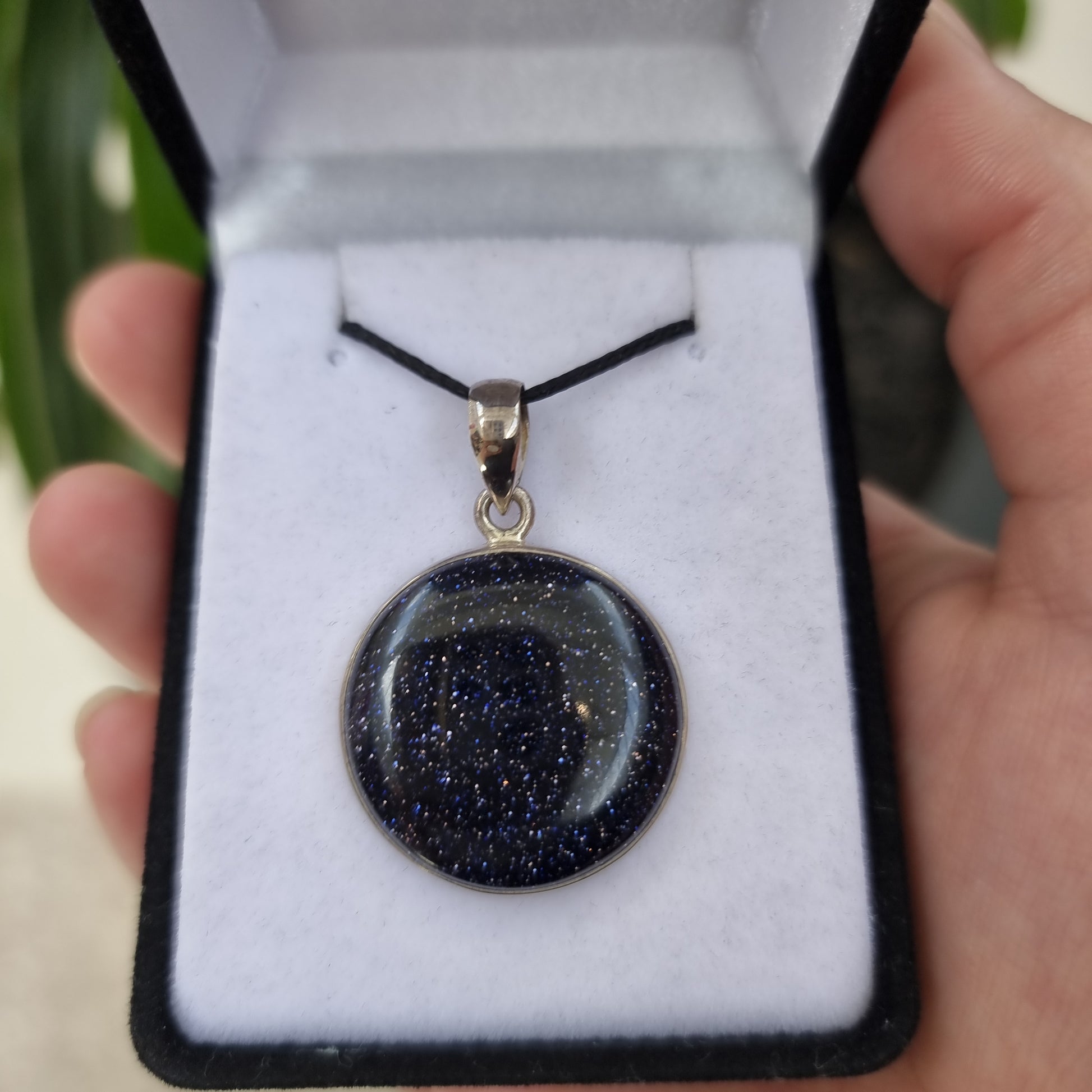 Blue goldstone pendant - Rivendell Shop