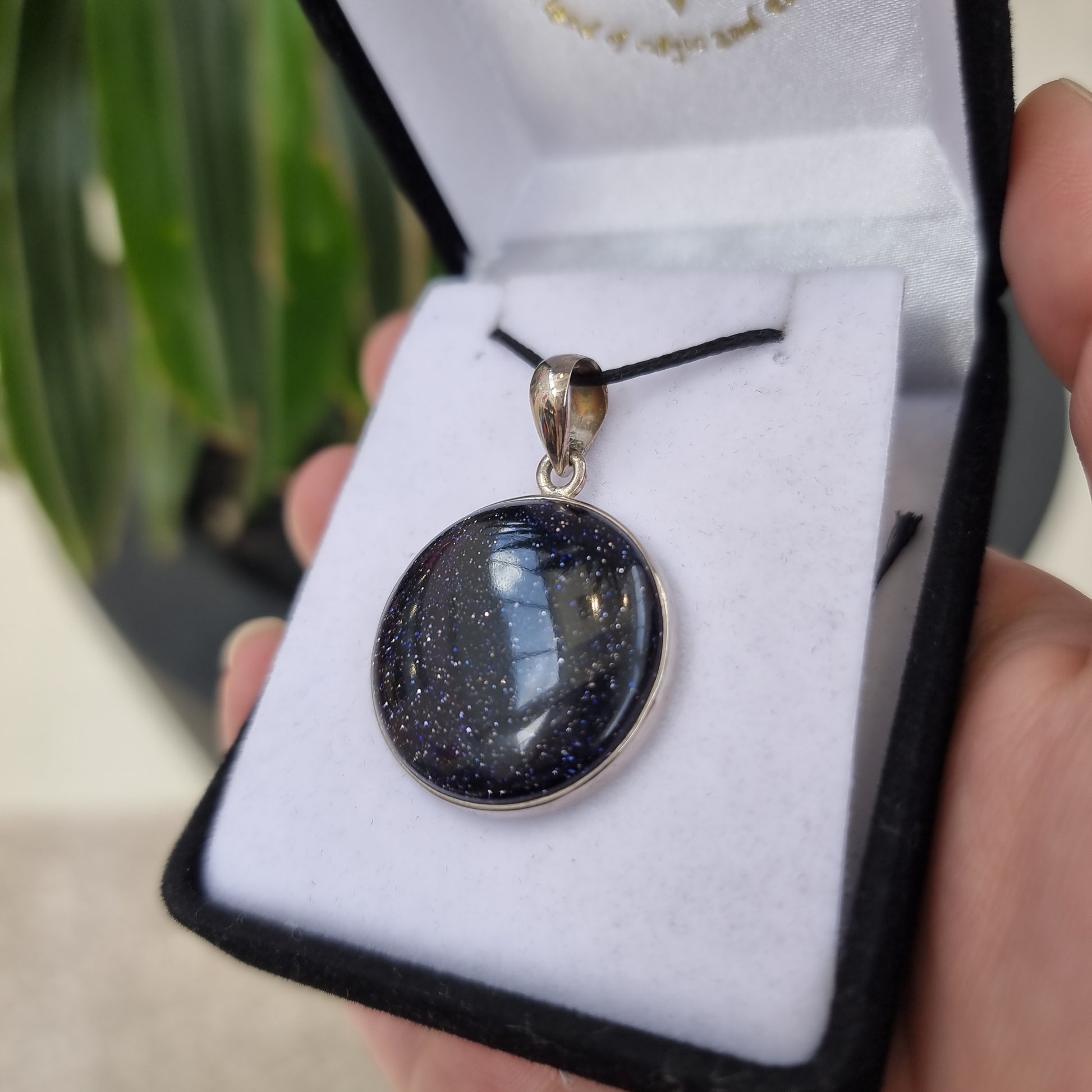 Blue goldstone pendant - Rivendell Shop