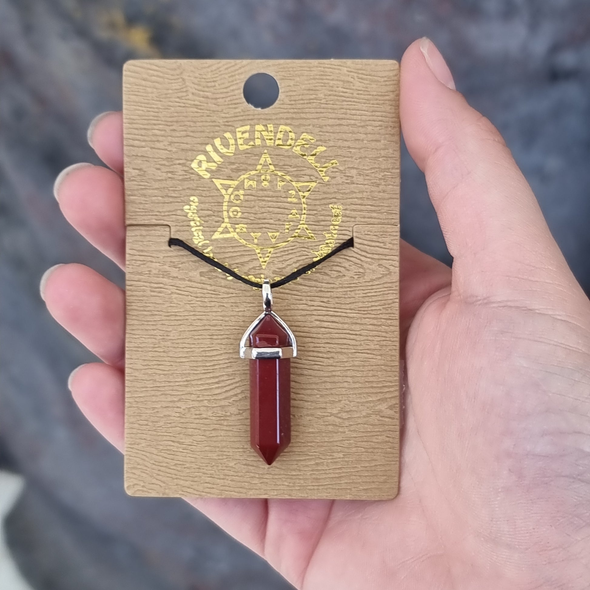 Mookaite jasper pendant on card - Rivendell Shop