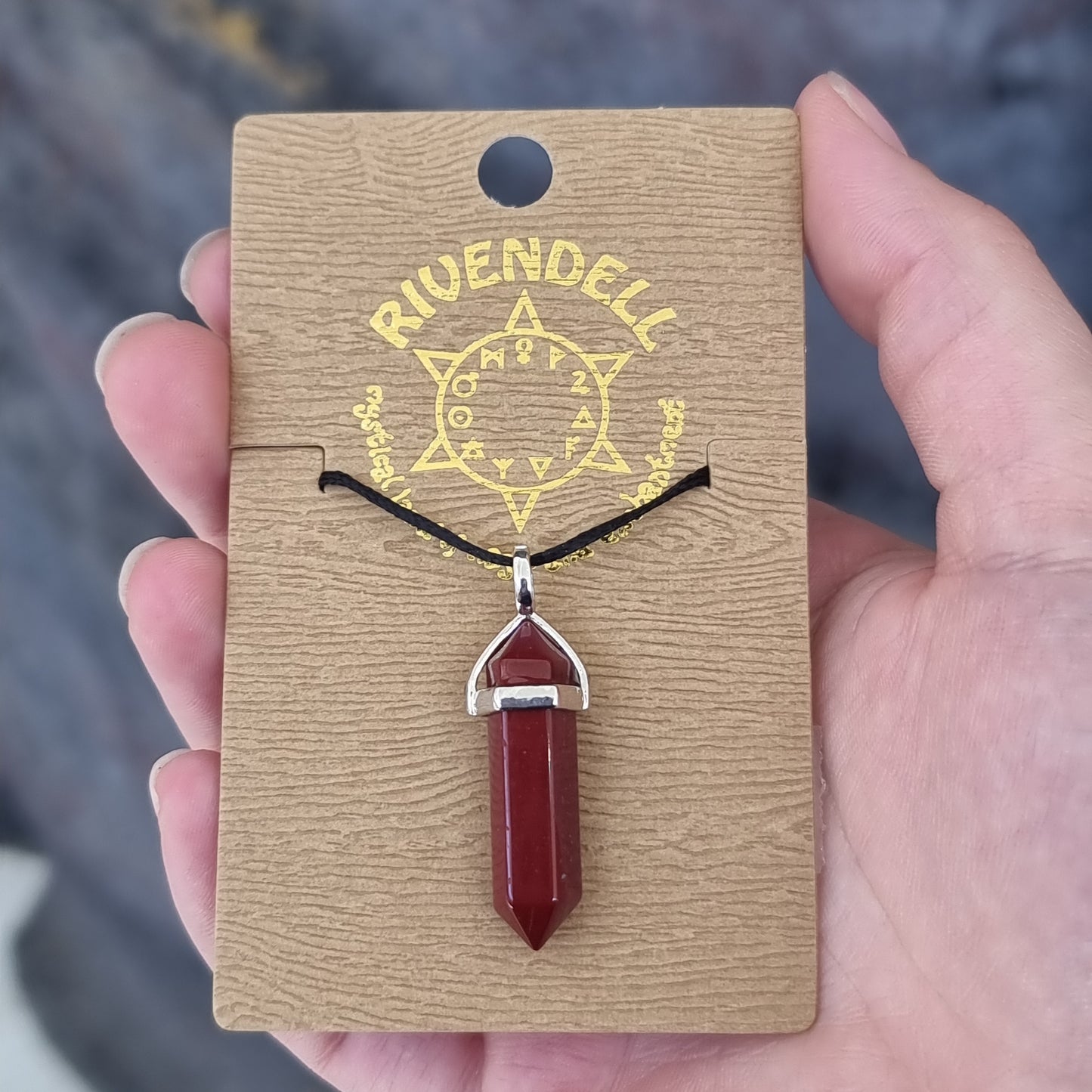 Mookaite jasper pendant on card - Rivendell Shop