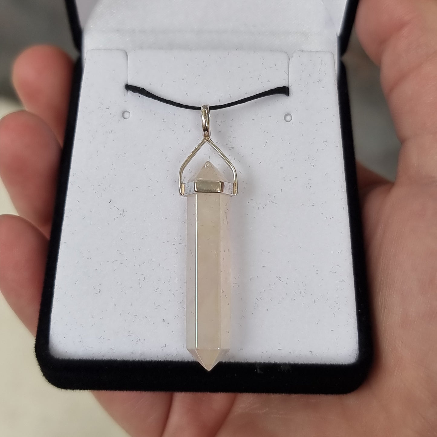 Rose quartz aura silver point pendant - Rivendell Shop