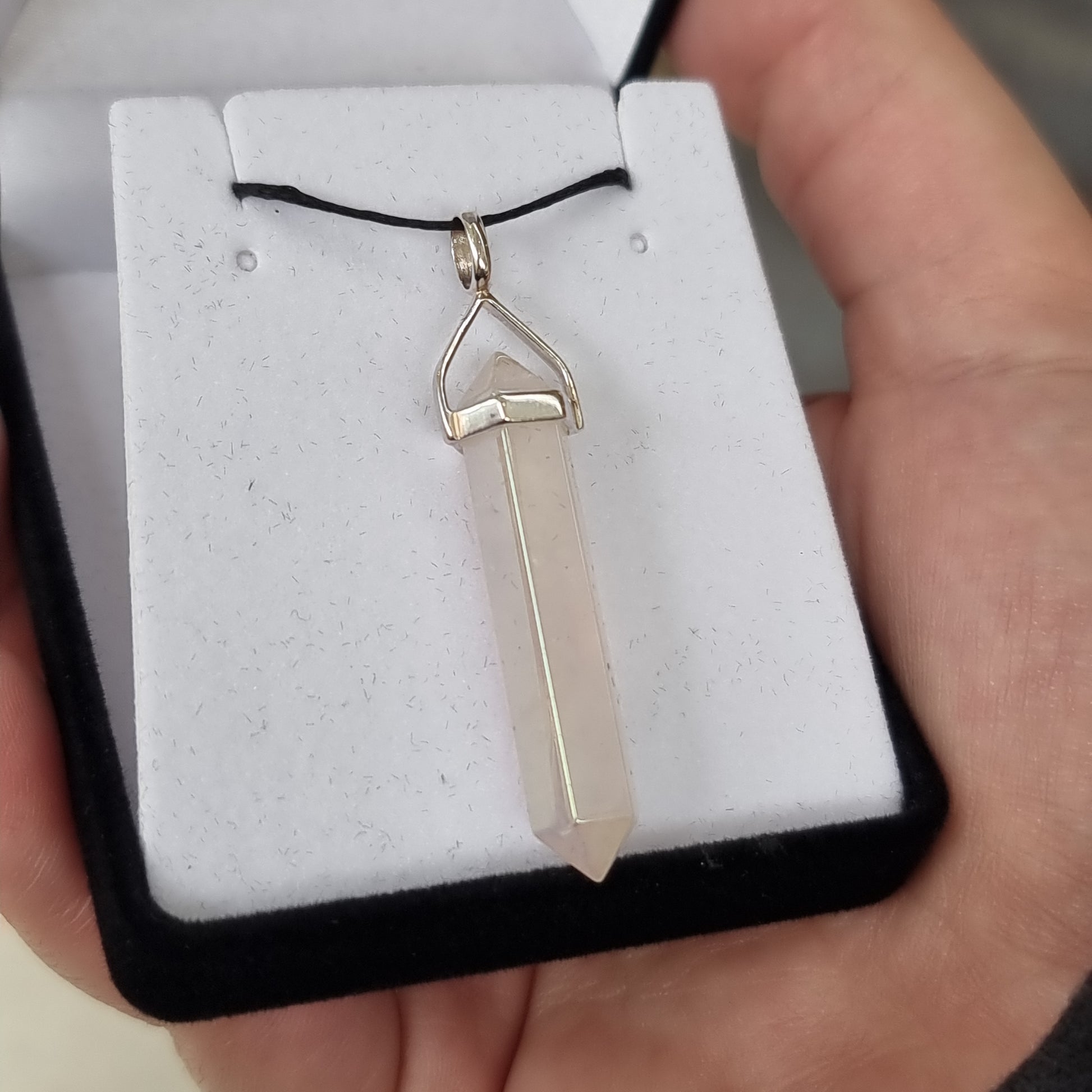 Rose quartz aura silver point pendant - Rivendell Shop