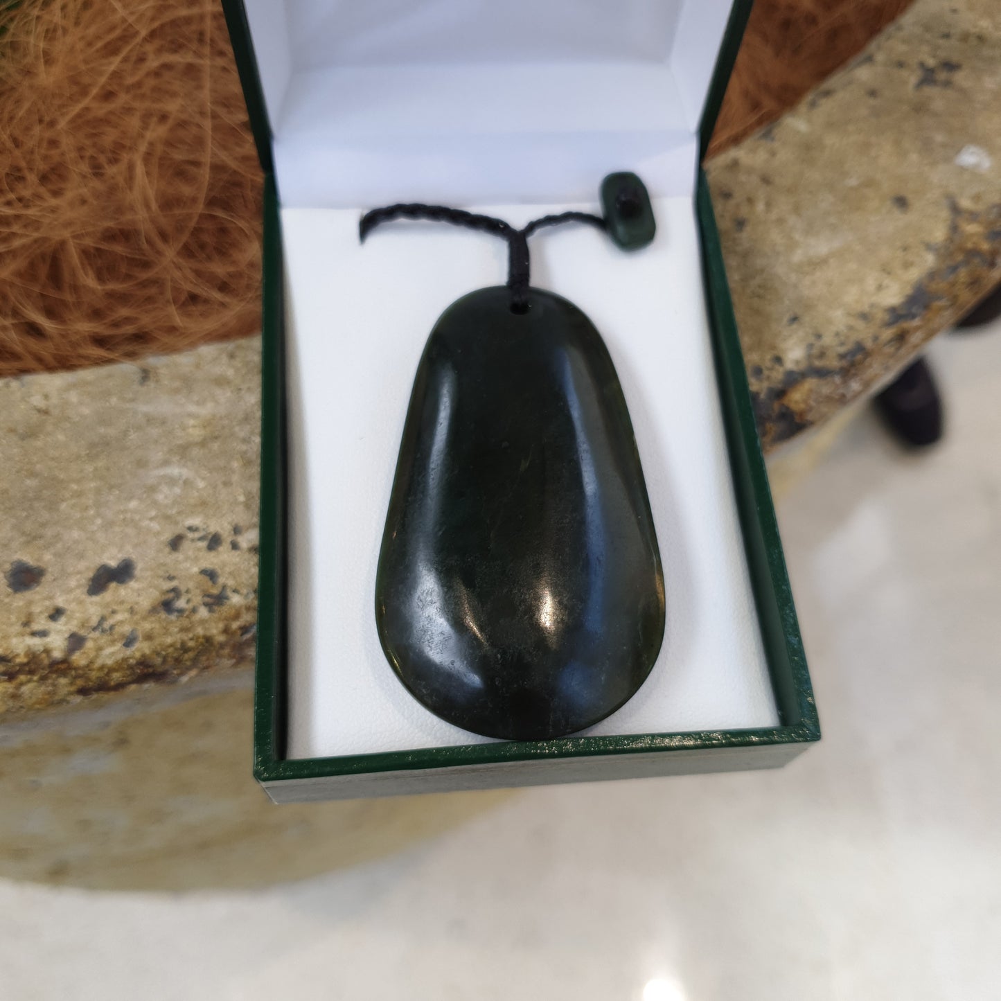 Large Natural Greenstone Pendant - 65 x 37 mm - Rivendell Shop