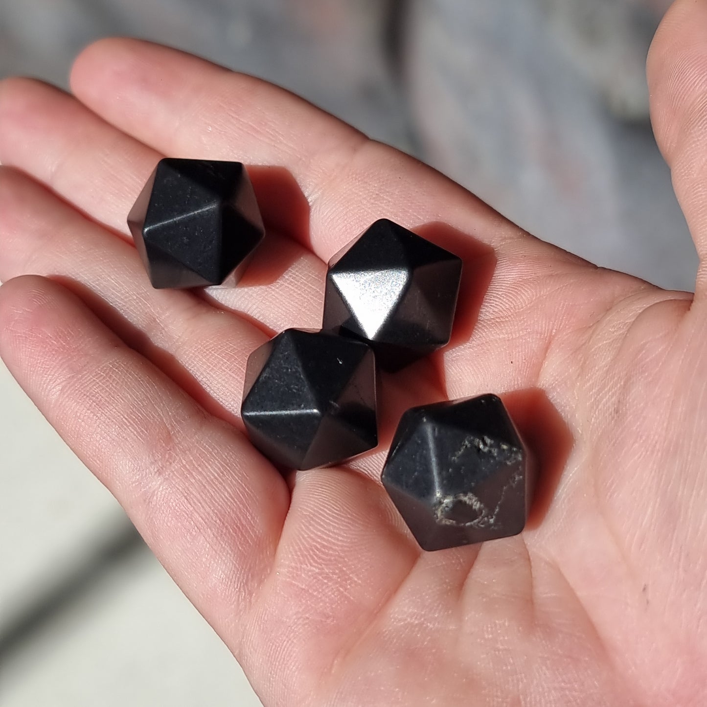 Shungite dice icosahedron - Rivendell Shop