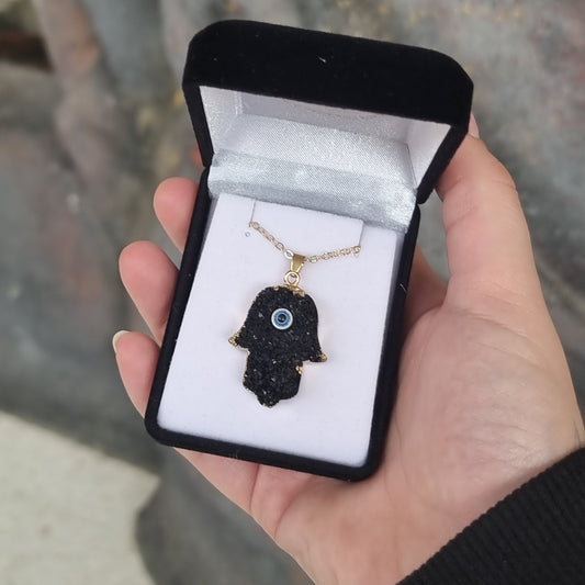 Evil eye hamsa pendant - black - Rivendell Shop