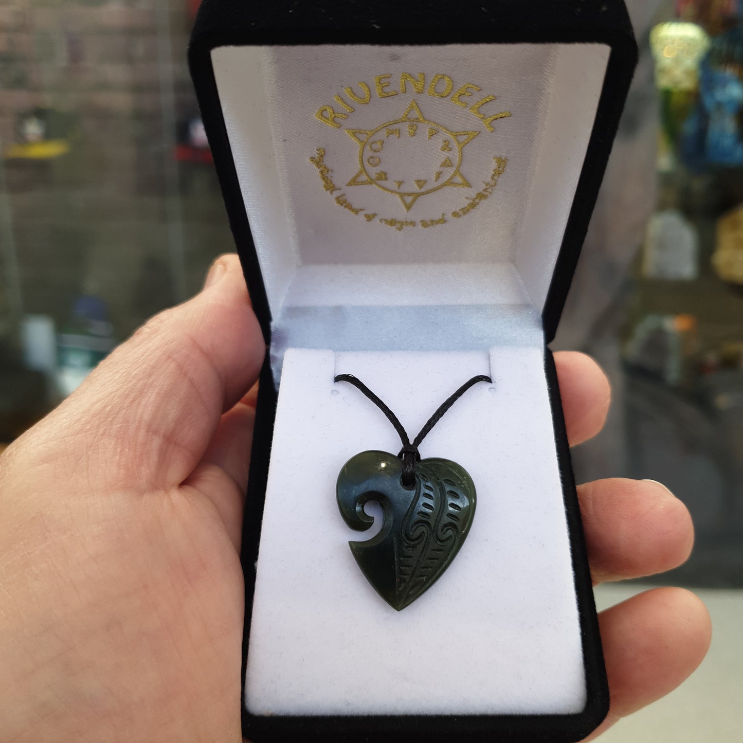 Heart Greenstone Pendant with Carved Detail - Rivendell Shop