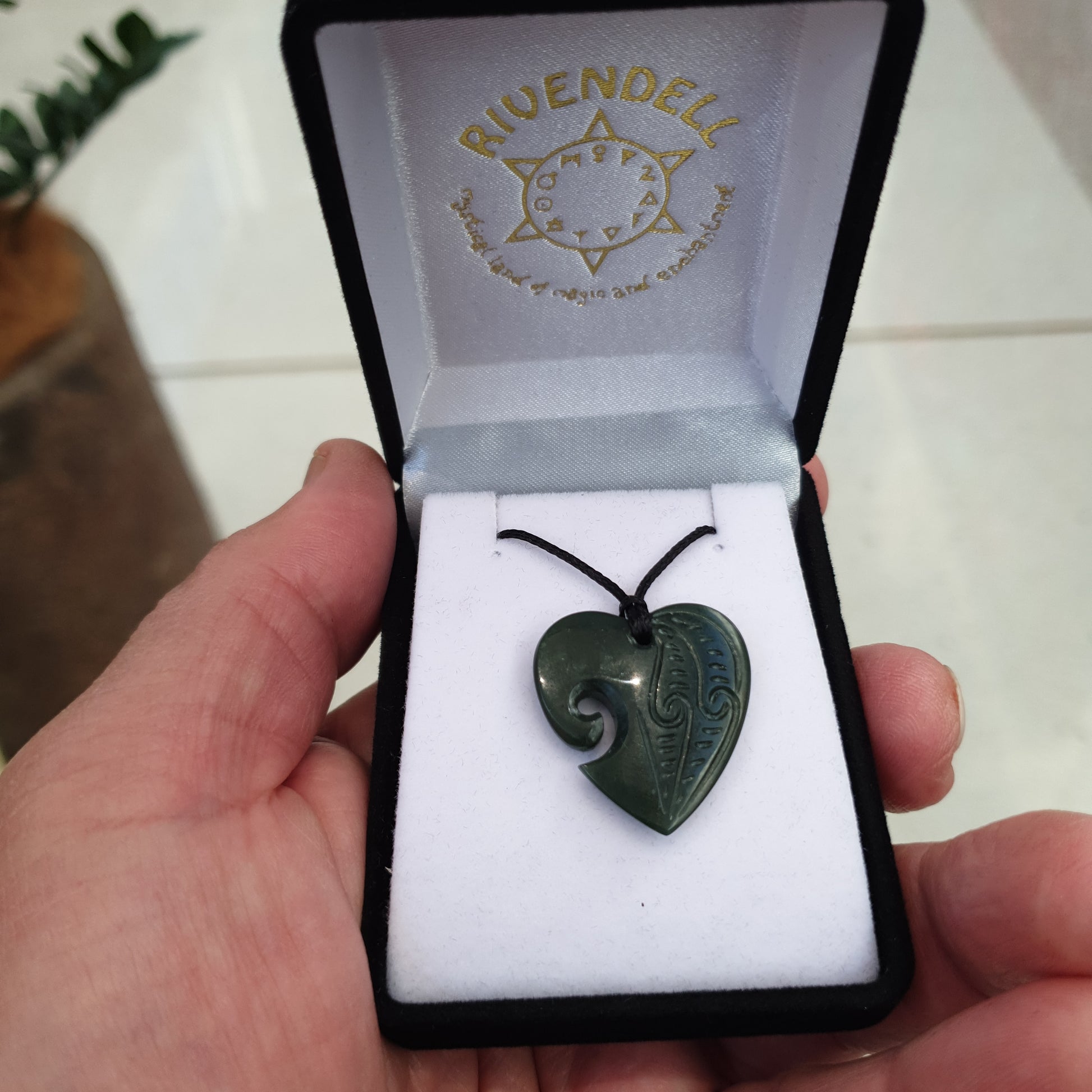 Heart Greenstone Pendant with Carved Detail - Rivendell Shop