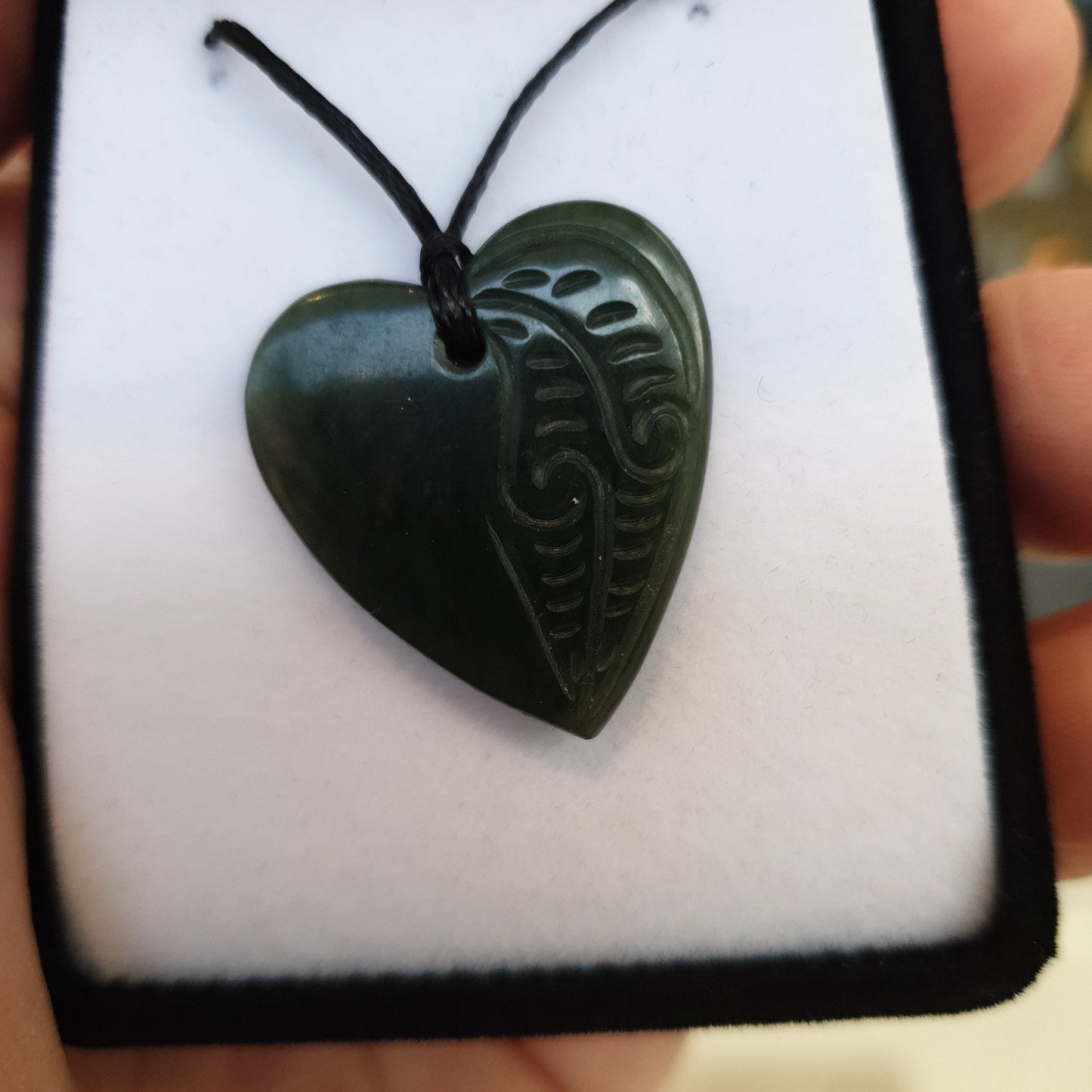 Heart Greenstone Pendant with Carved Detail - Rivendell Shop