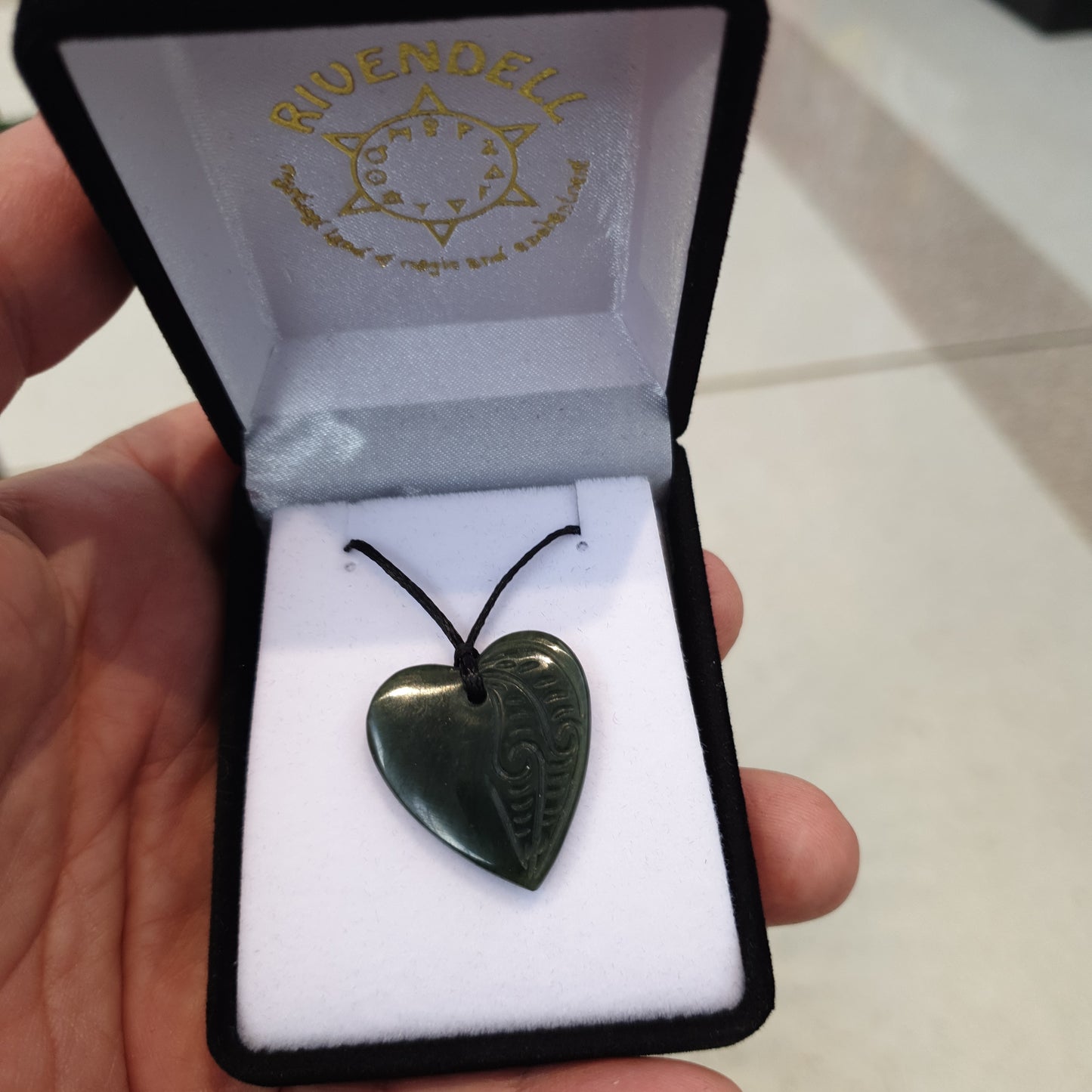 Heart Greenstone Pendant with Carved Detail - Rivendell Shop