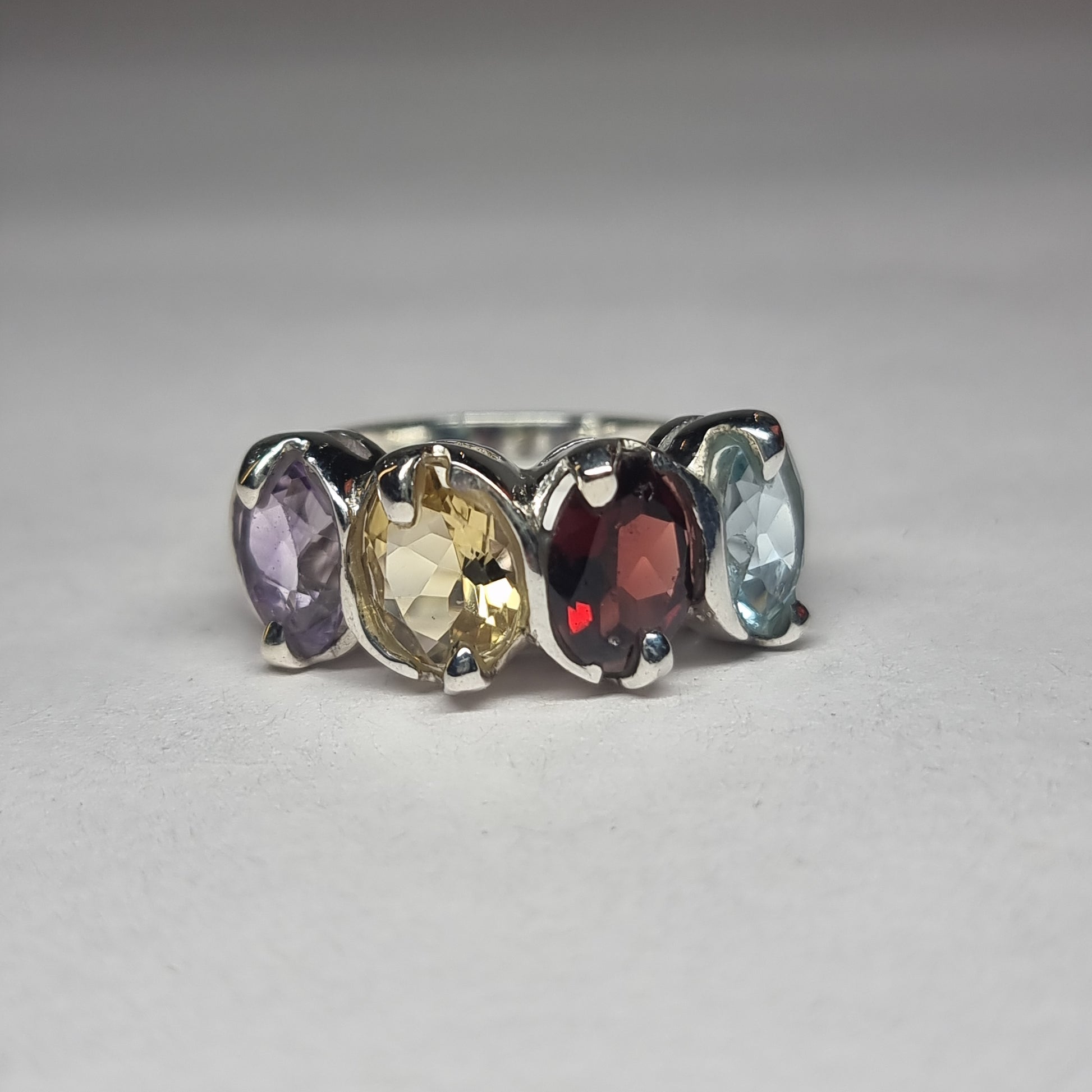 Diamond cut ring - amethyst, citrine, garnet & blue topaz - Rivendell Shop