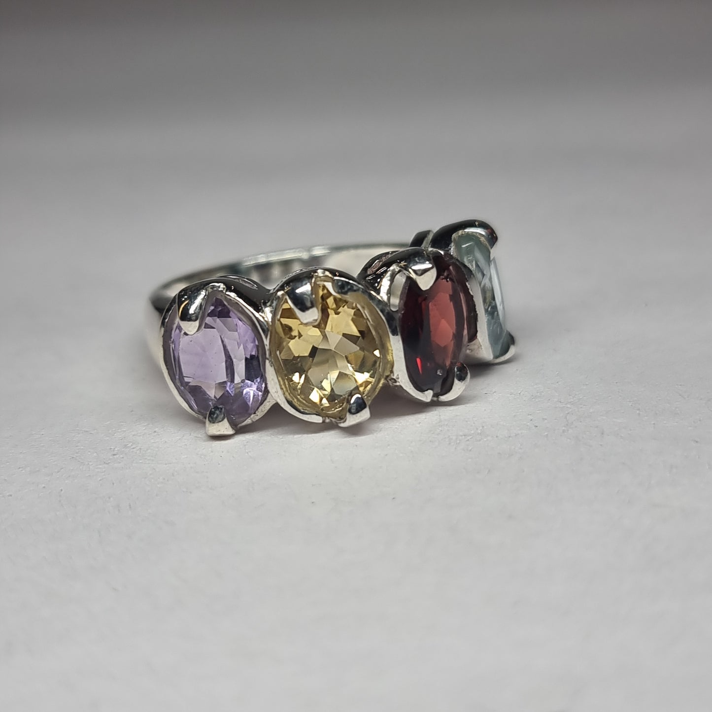 Diamond cut ring - amethyst, citrine, garnet & blue topaz - Rivendell Shop