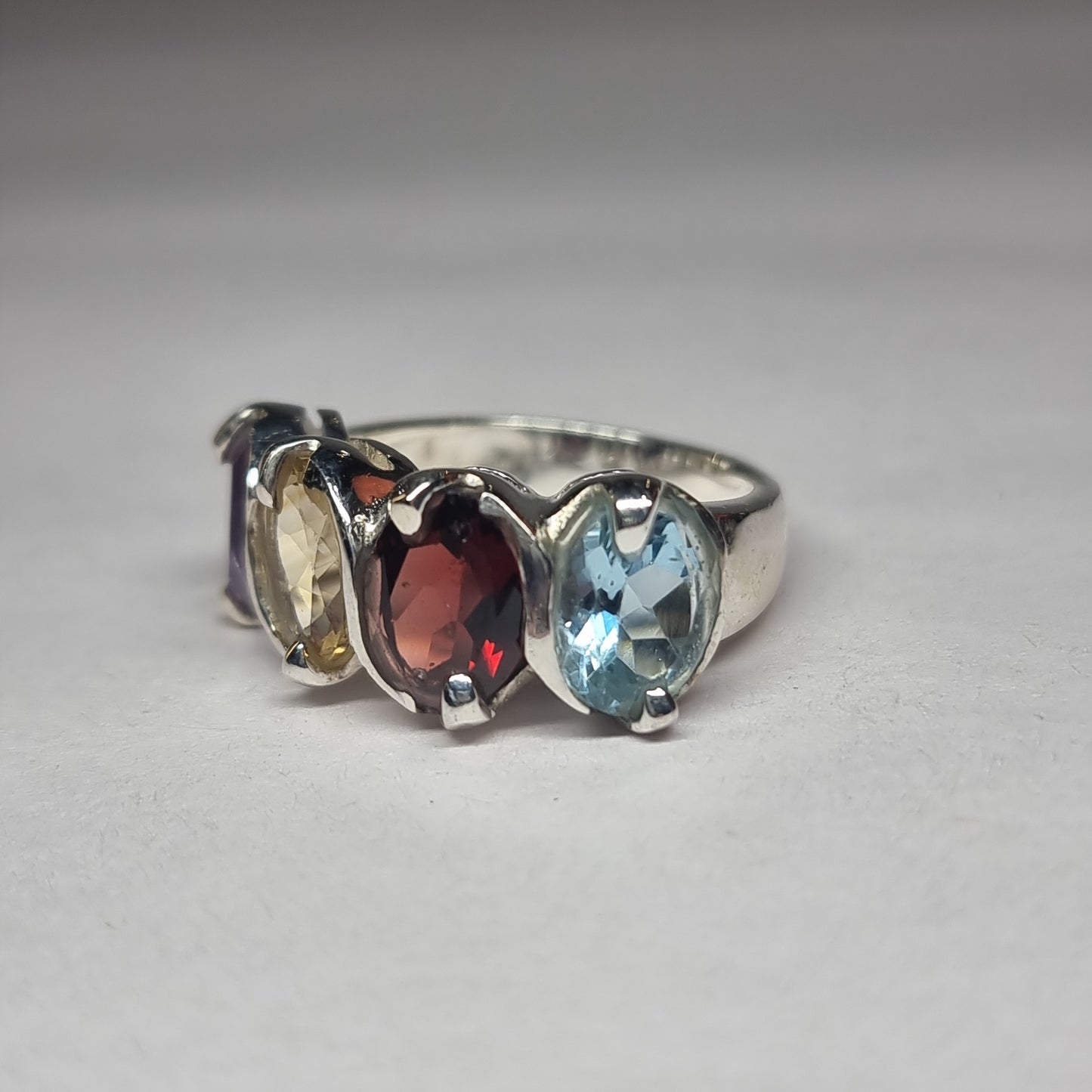 Diamond cut ring - amethyst, citrine, garnet & blue topaz - Rivendell Shop