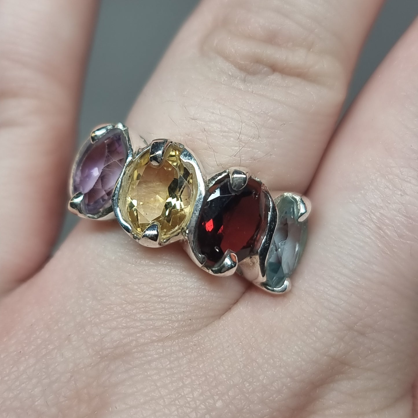 Diamond cut ring - amethyst, citrine, garnet & blue topaz - Rivendell Shop