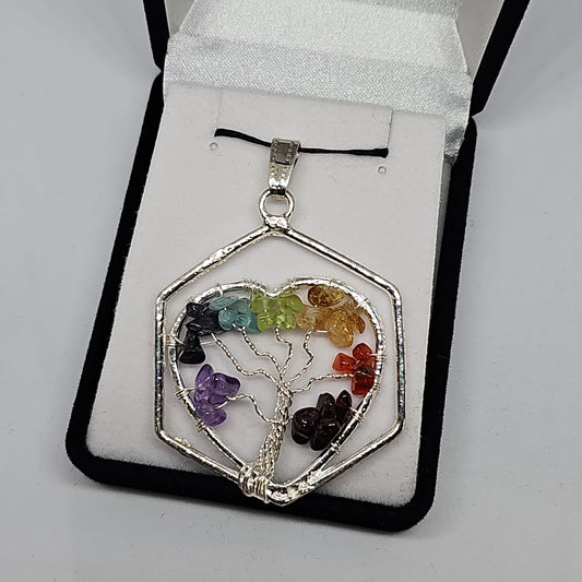 Hexagon heart tree of life chip pendant - Rivendell Shop