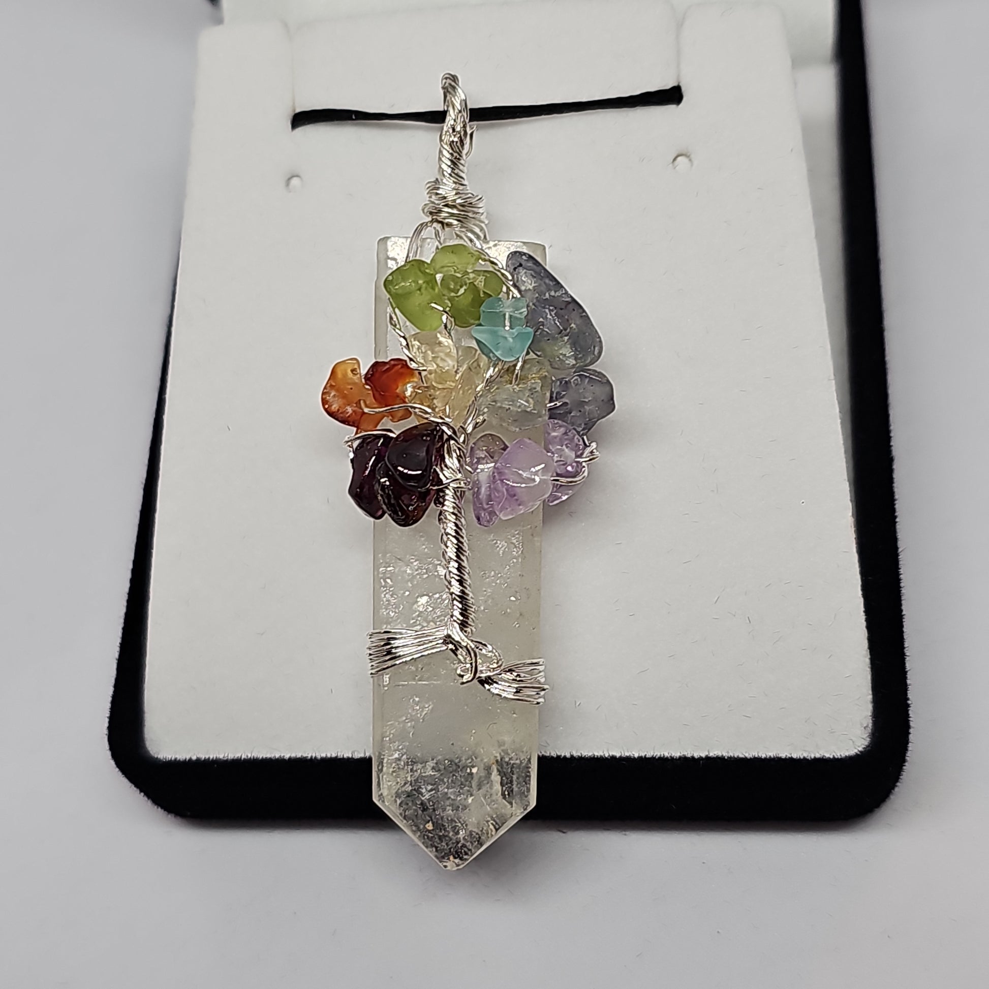 Clear quartz chakra wrapped pendant - Rivendell Shop