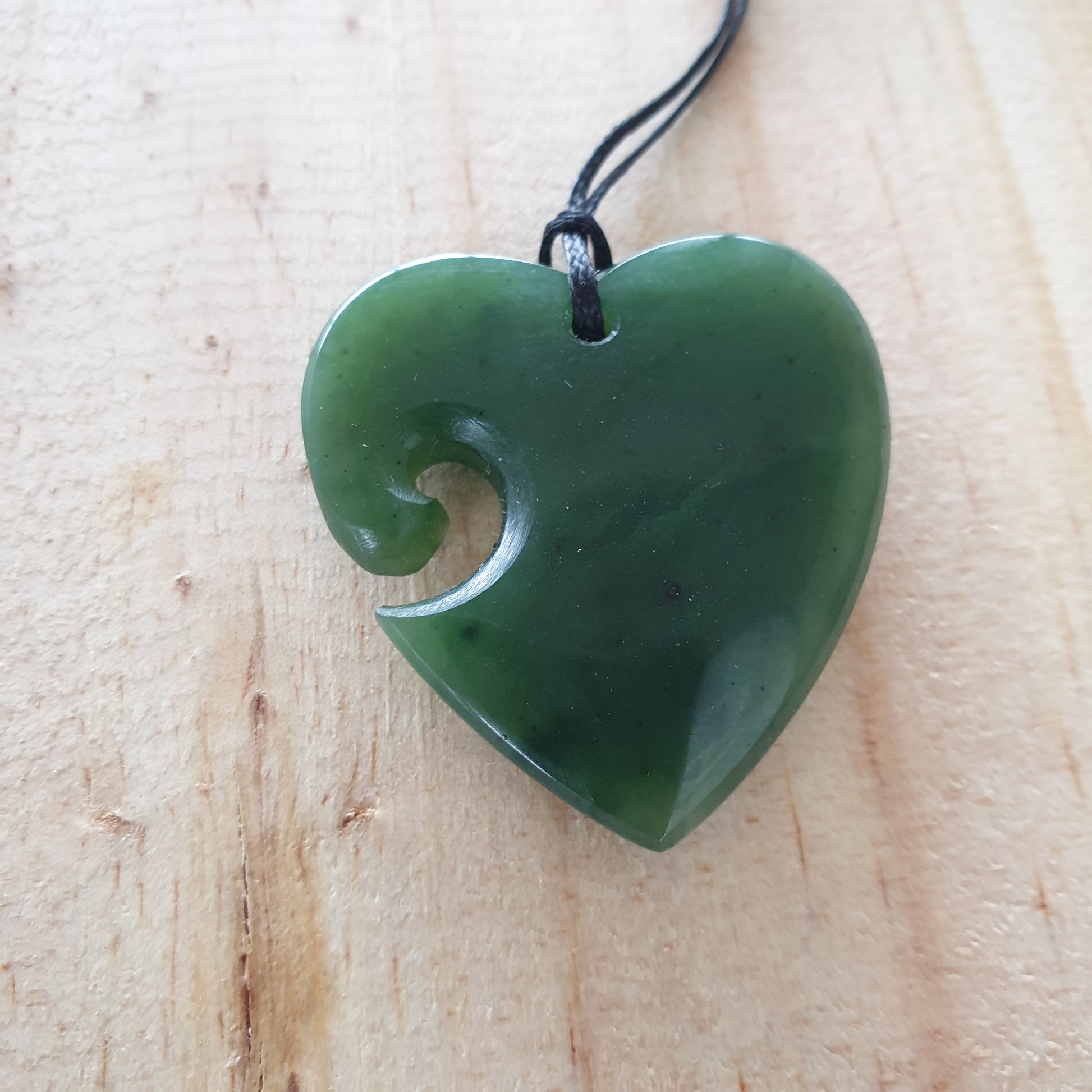 Greenstone Heart Pendant with Koru indentation - Large - Rivendell Shop