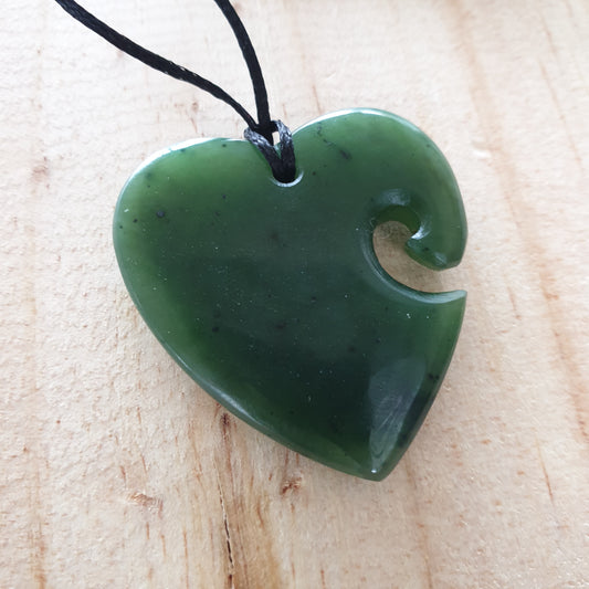 Greenstone Heart Pendant with Koru indentation - Large - Rivendell Shop