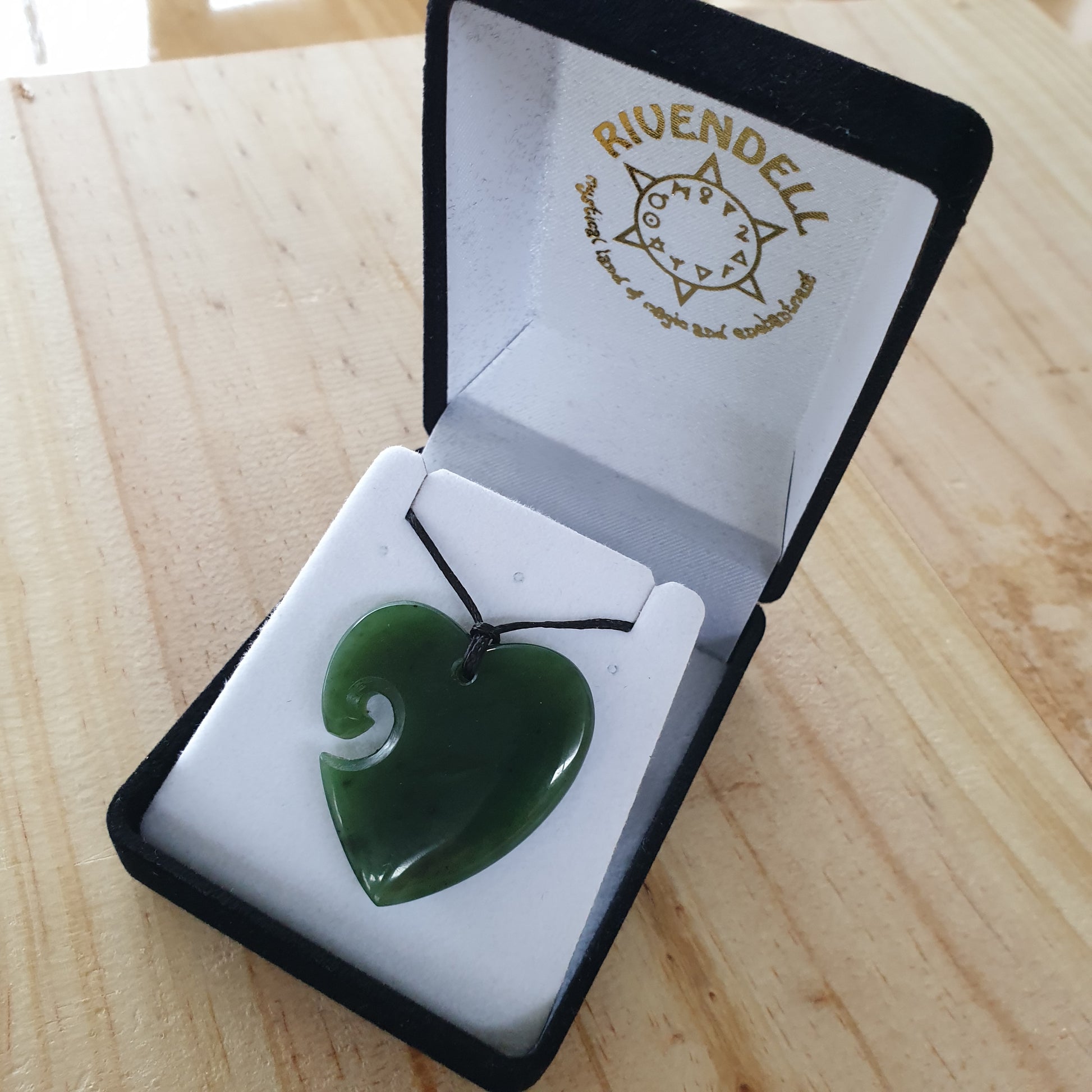 Greenstone Heart Pendant with Koru indentation - Large - Rivendell Shop