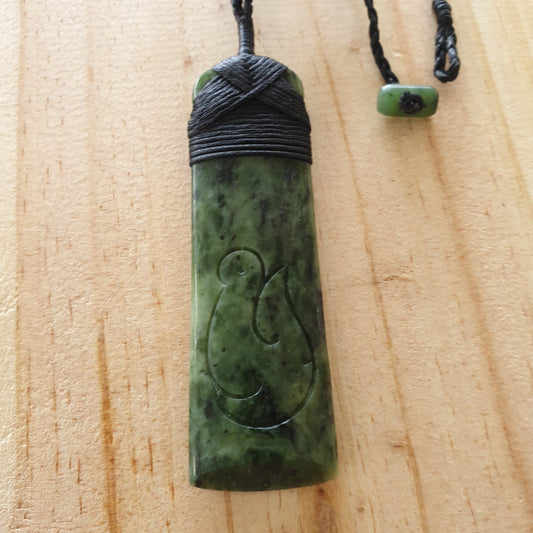 Large Greenstone Pendant 85x25mm with Hook carved - Rivendell Shop