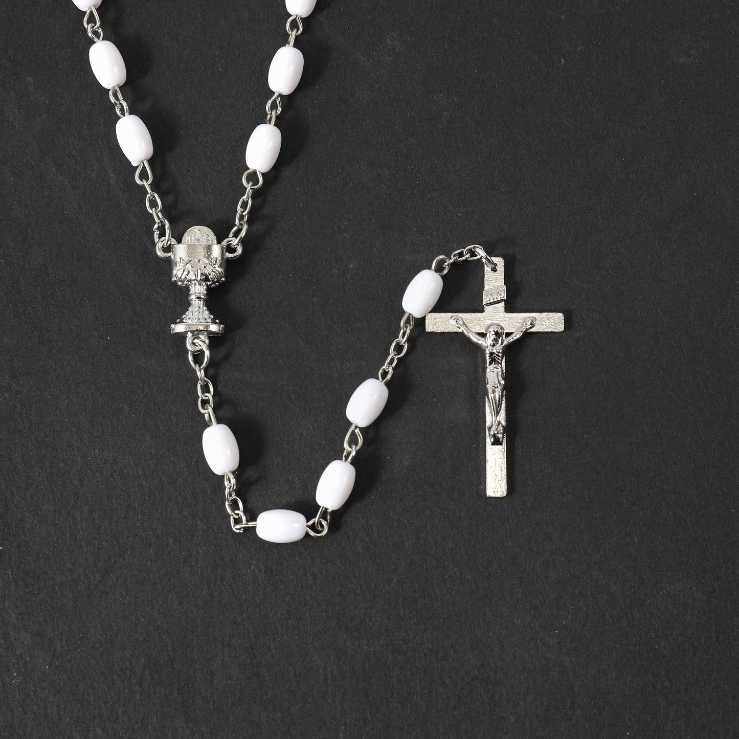 Silver and White Rosary with Cross - Rivendell Shop