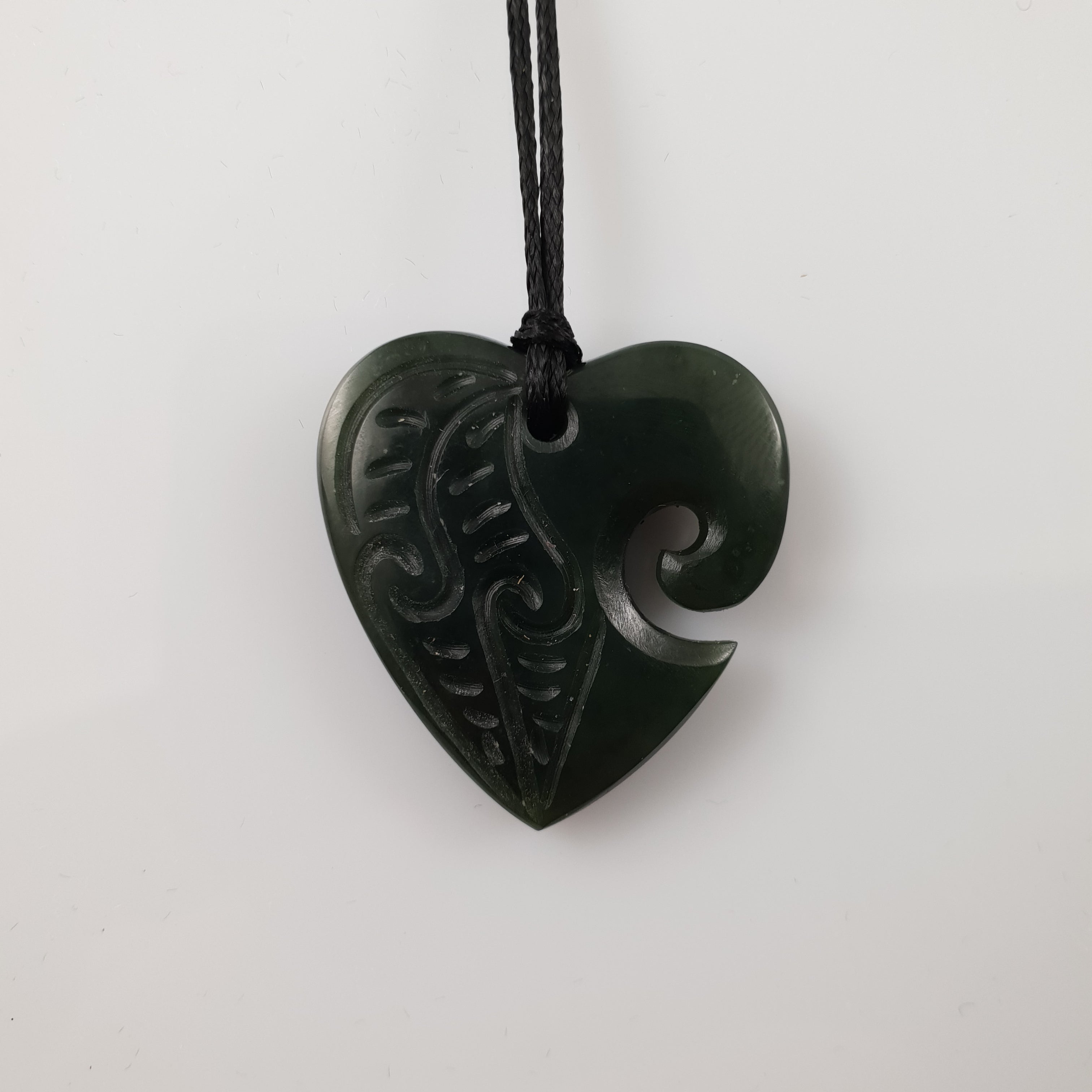 Heart Greenstone Pendant with Carved Detail - Rivendell Shop