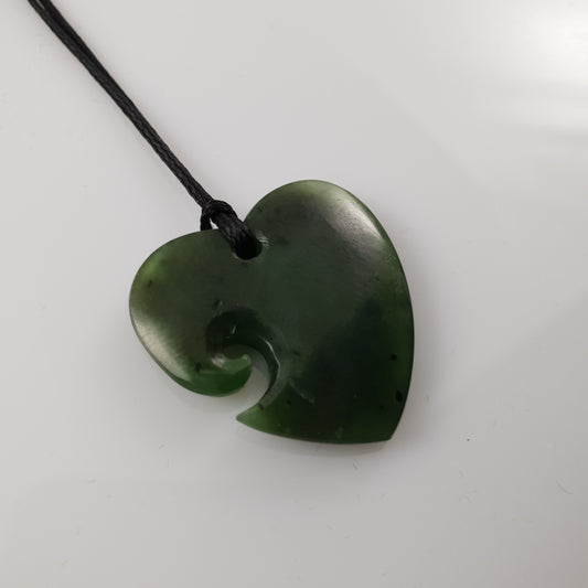 Heart Greenstone Pendant with Koru indentation - Rivendell Shop