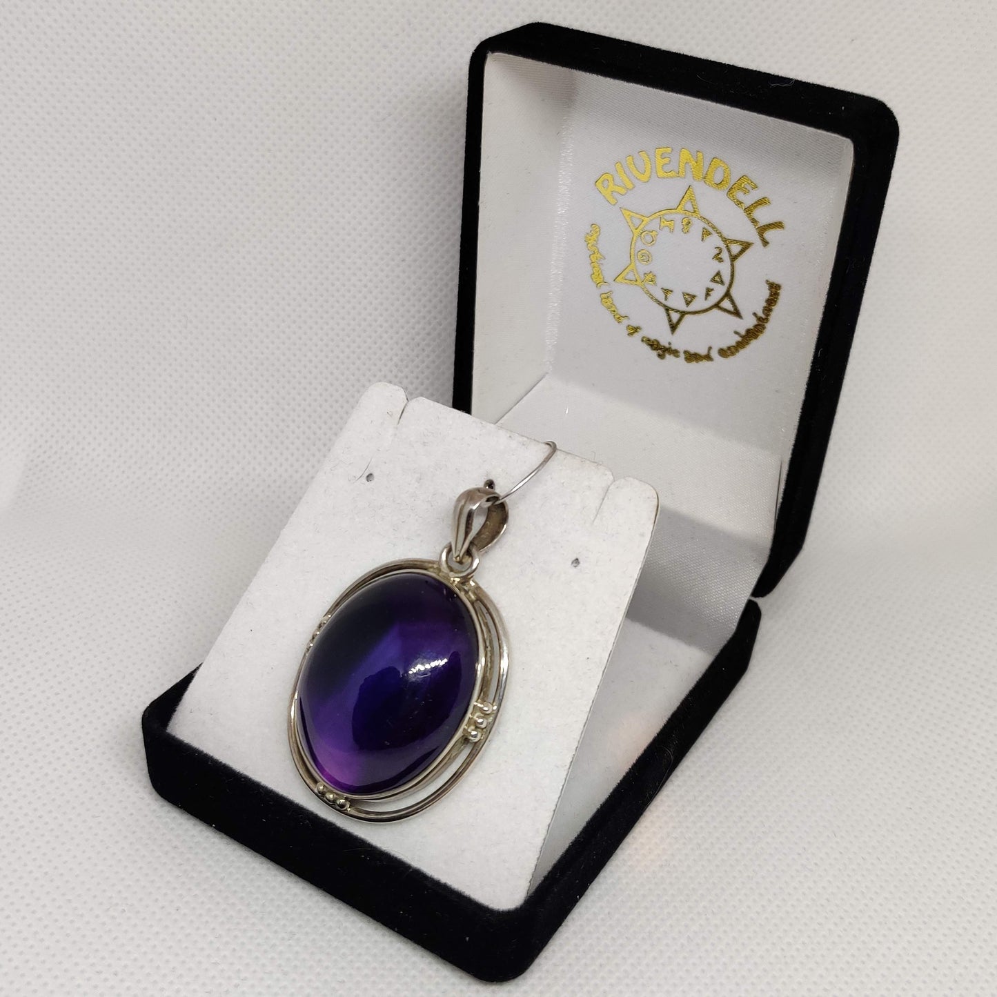 Large Oval Amethyst 925 Sterling Silver Pendant with double bezel setting - Rivendell Shop