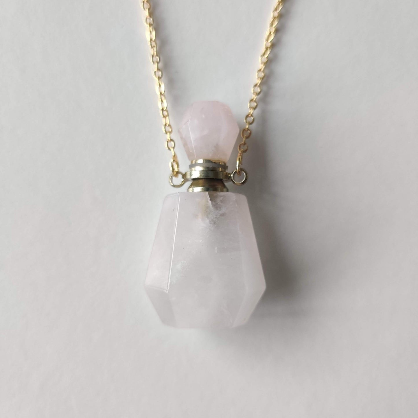 Rose Quartz Crystal Mini Perfume Bottle Necklace - Rivendell Shop
