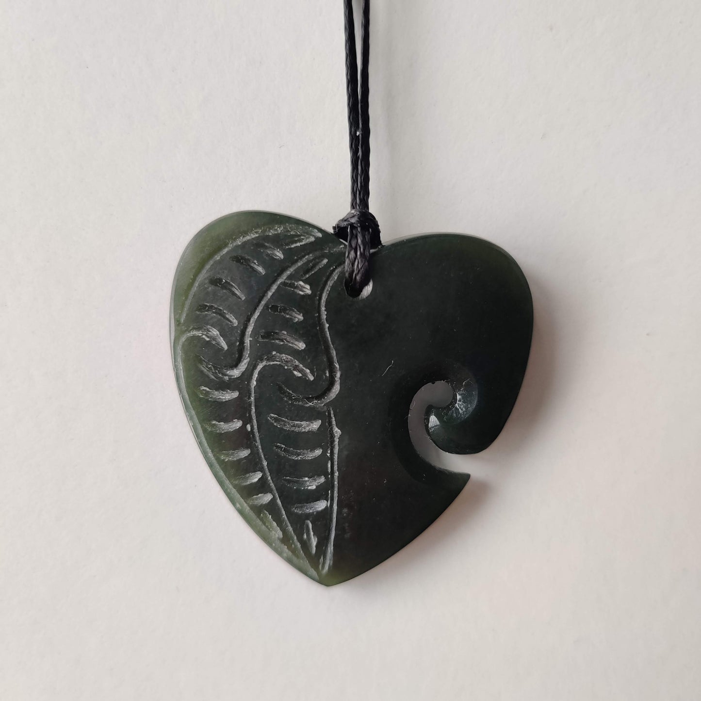 Heart Greenstone Pendant with Carved Detail - Large - Rivendell Shop