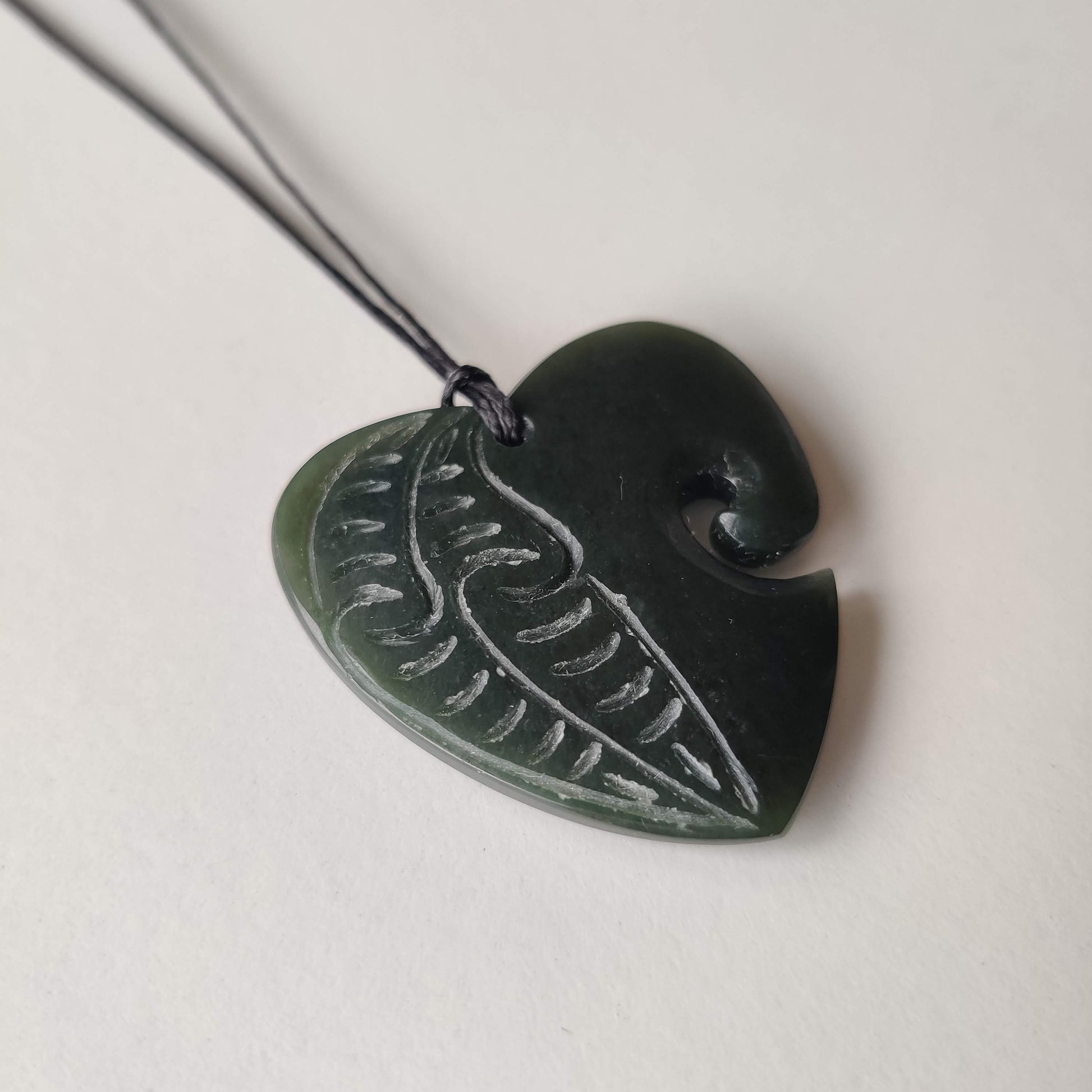 Heart Greenstone Pendant with Carved Detail - Large - Rivendell Shop