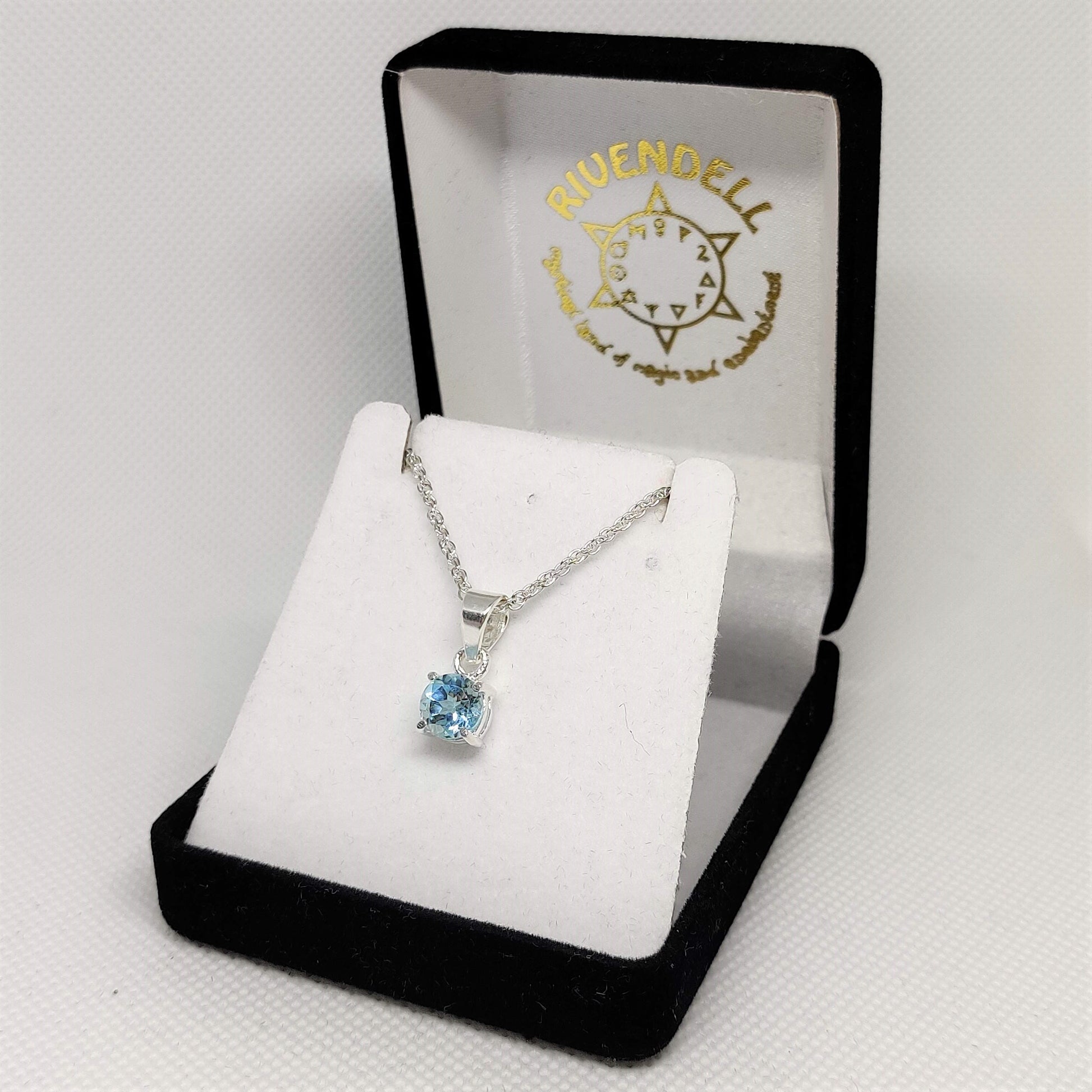 Round Blue Topaz 925 Sterling Silver Pendant - Rivendell Shop