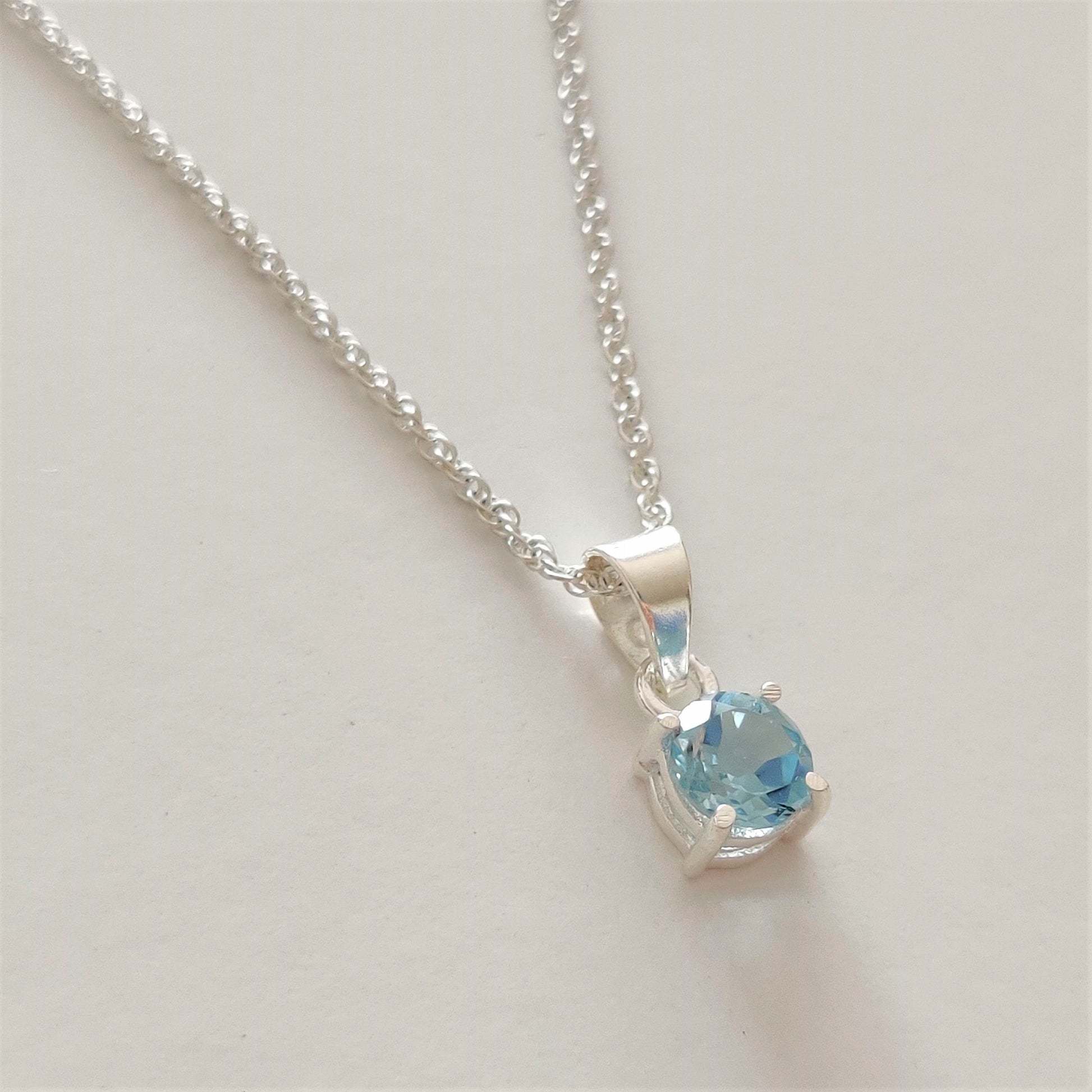 Round Blue Topaz 925 Sterling Silver Pendant - Rivendell Shop