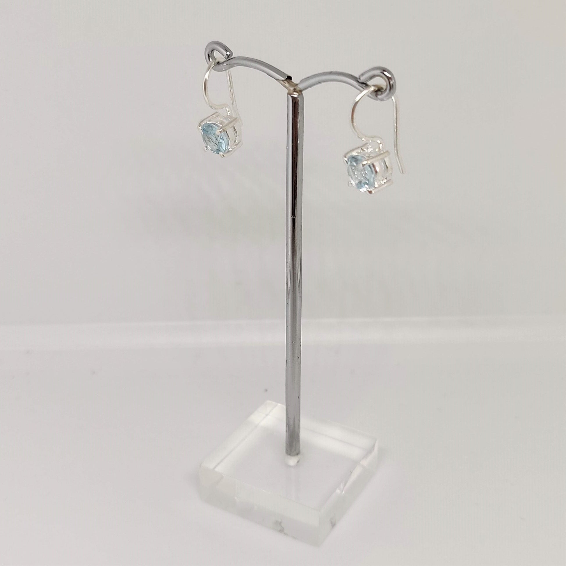 Round Blue Topaz 925 Sterling Silver French Hook Earrings - Rivendell Shop