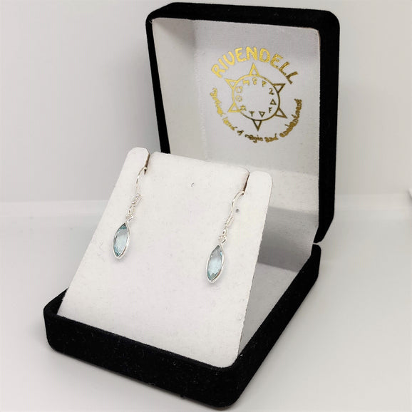 Marquise Blue Topaz 925 Sterling Silver Dangle Earrings - Rivendell Shop