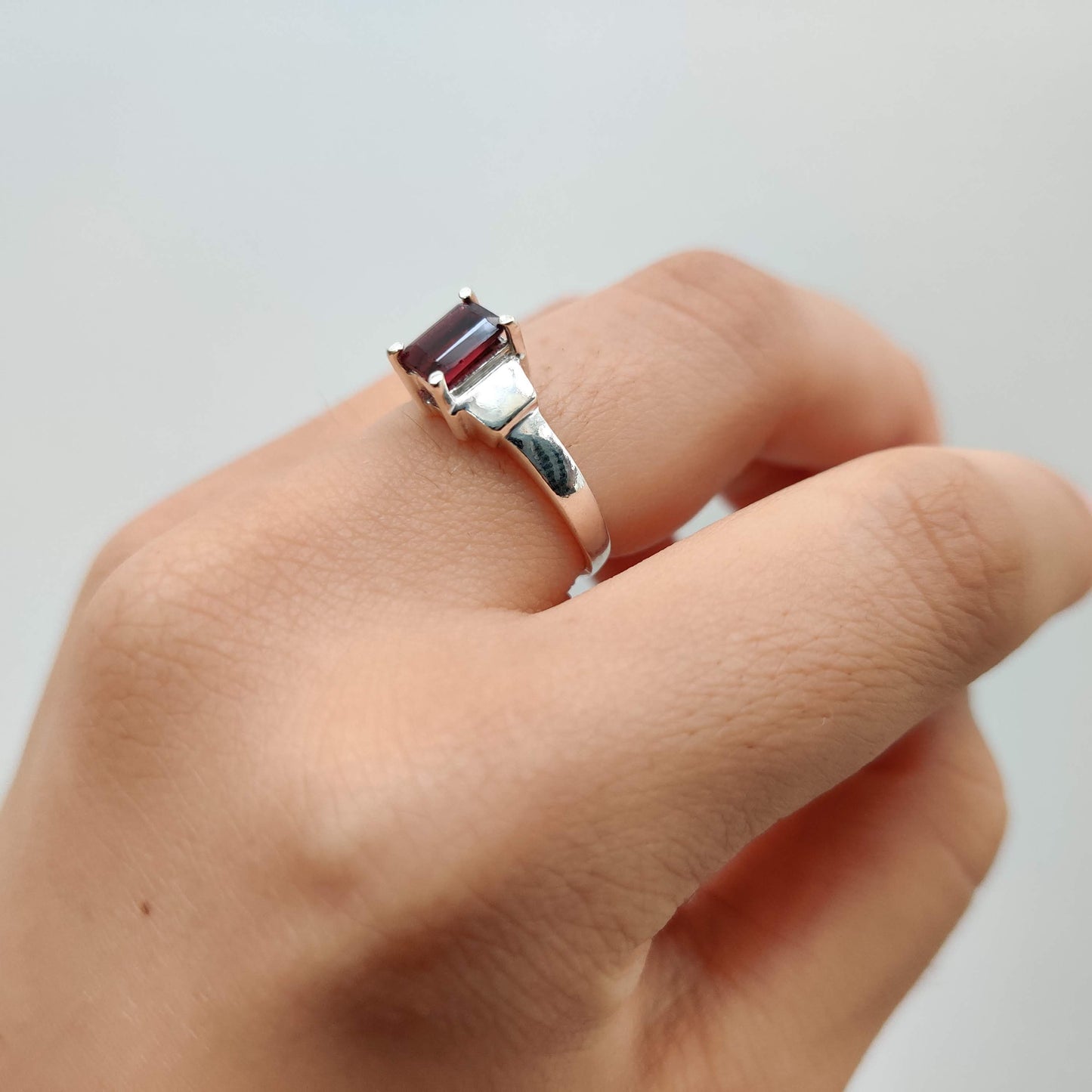 Garnet Emerald-Cut 925 Sterling Silver Ring - Rivendell Shop