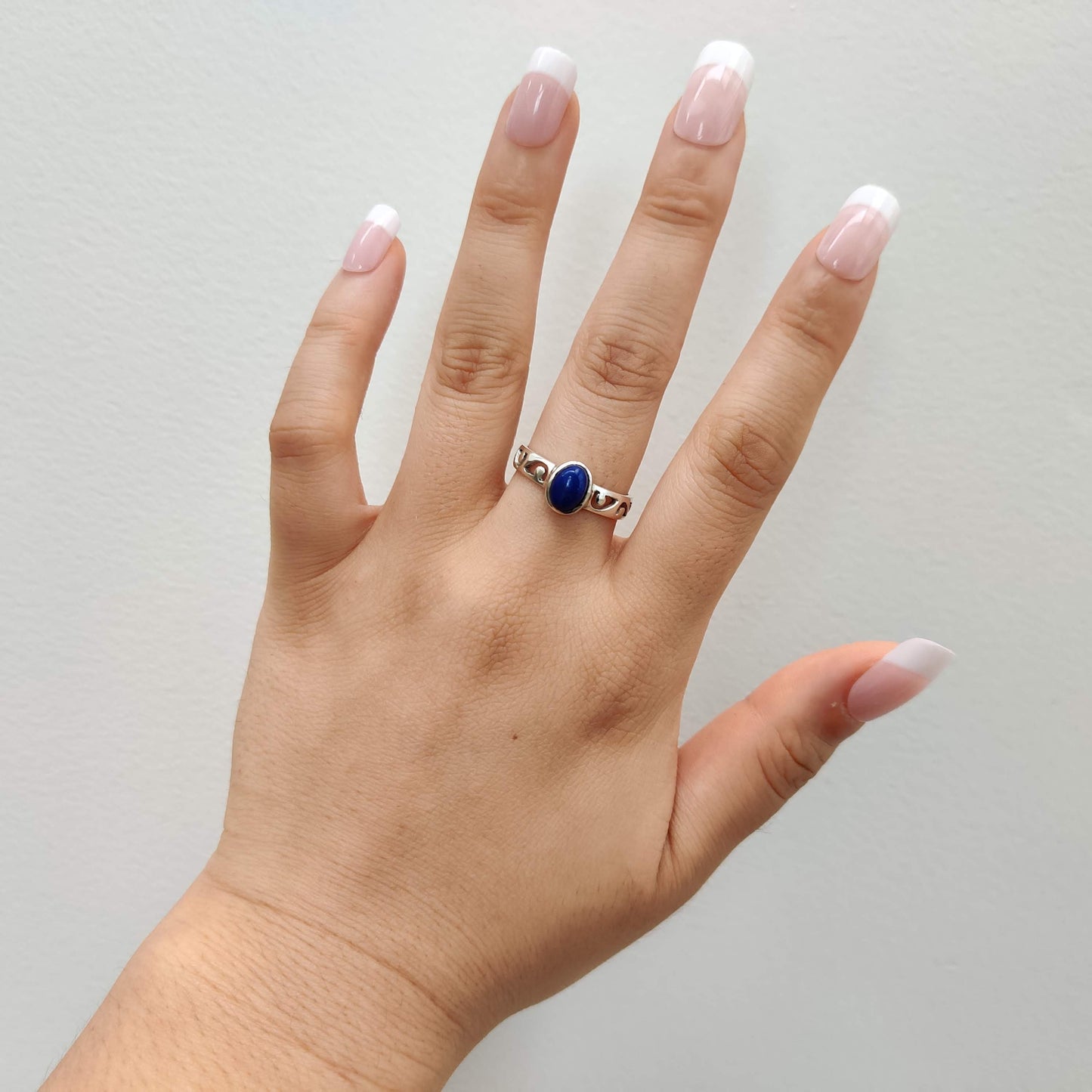 Lapis Lazuli Oval 925 Sterling Silver Ring with Koru Design - Rivendell Shop