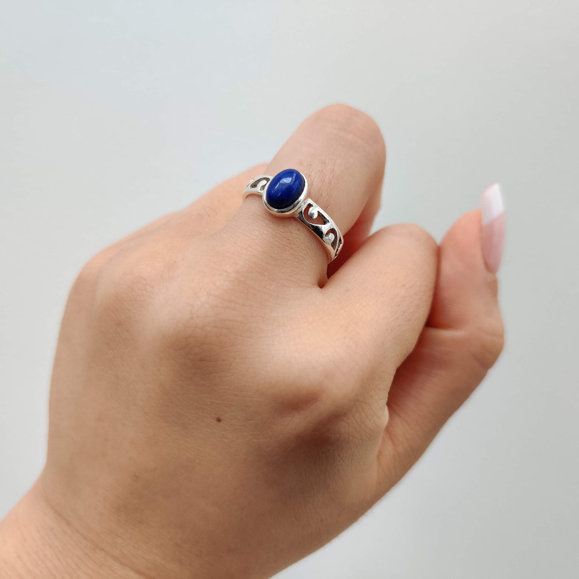 Lapis Lazuli Oval 925 Sterling Silver Ring with Koru Design - Rivendell Shop