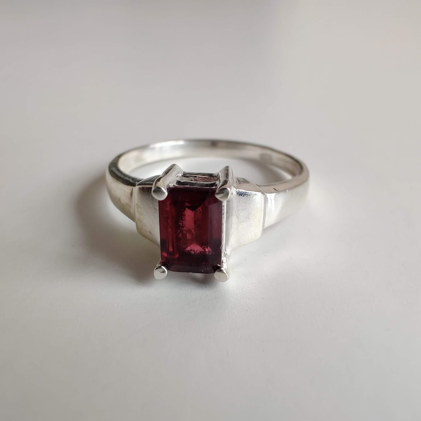 Garnet Emerald-Cut 925 Sterling Silver Ring - Rivendell Shop