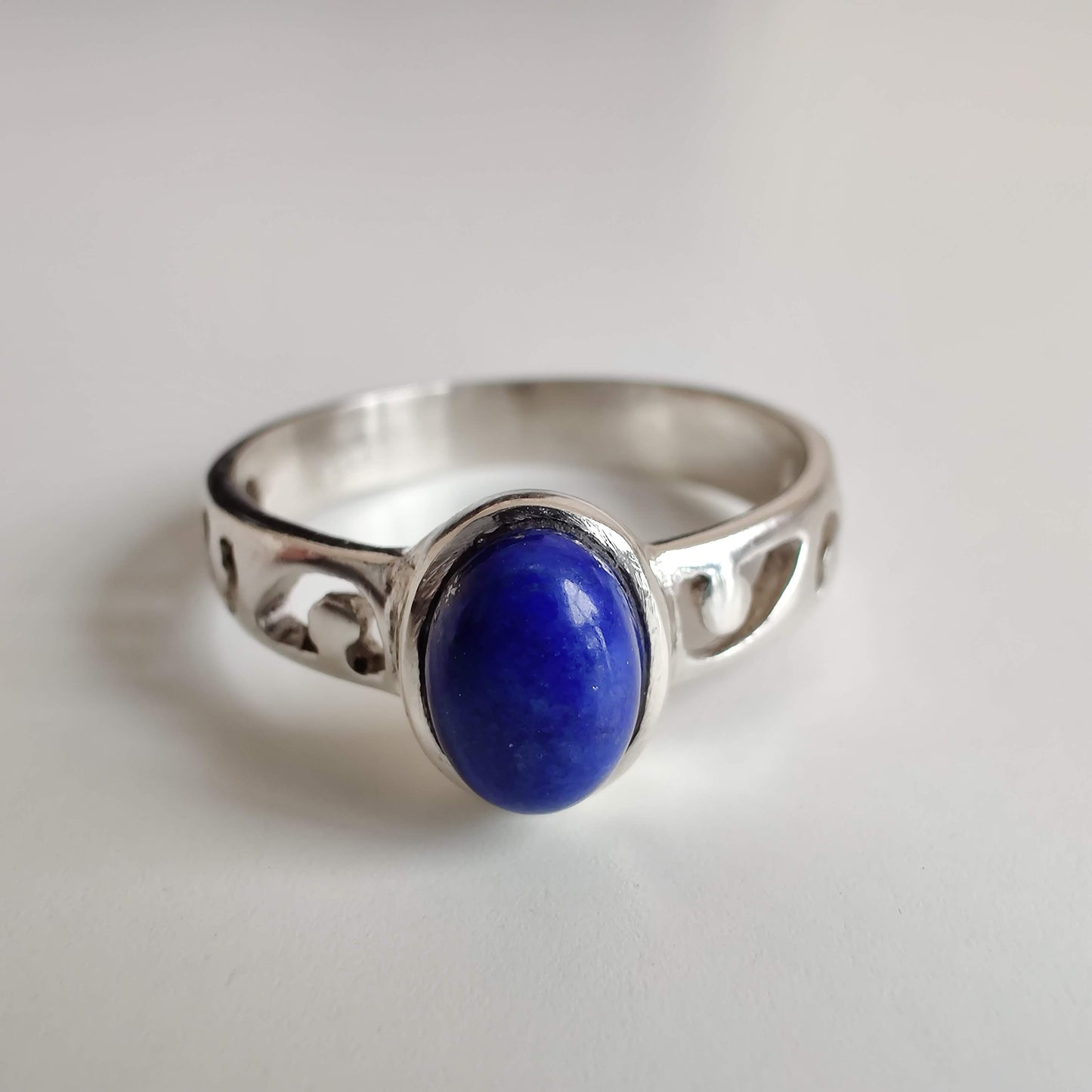 Lapis Lazuli Oval 925 Sterling Silver Ring with Koru Design - Rivendell Shop