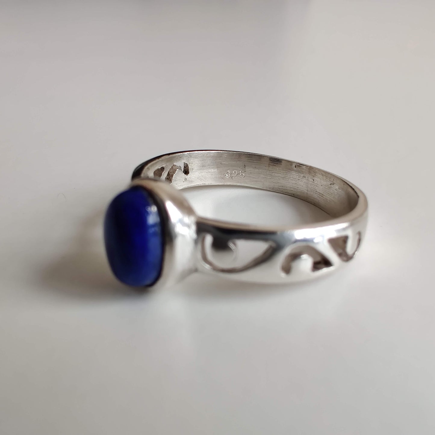 Lapis Lazuli Oval 925 Sterling Silver Ring with Koru Design - Rivendell Shop