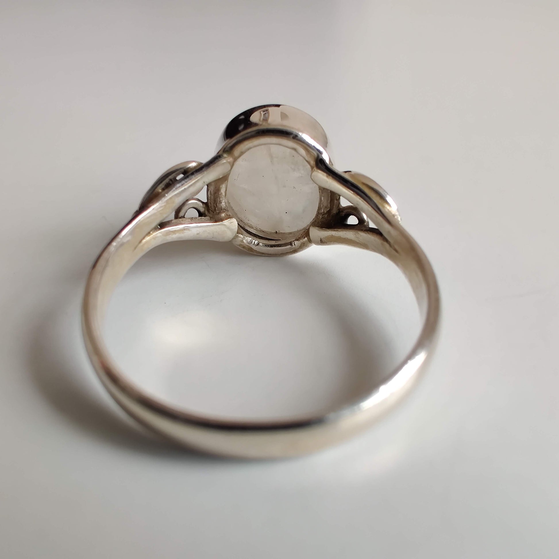 Moonstone Oval 925 Sterling Silver Ring with Heart Design - Rivendell Shop