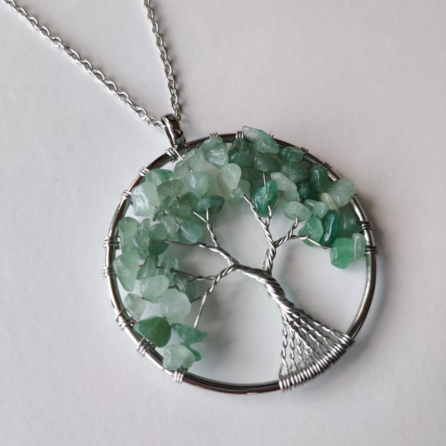 Green Aventurine Tree of Life Pendant with Silver Chain - Rivendell Shop