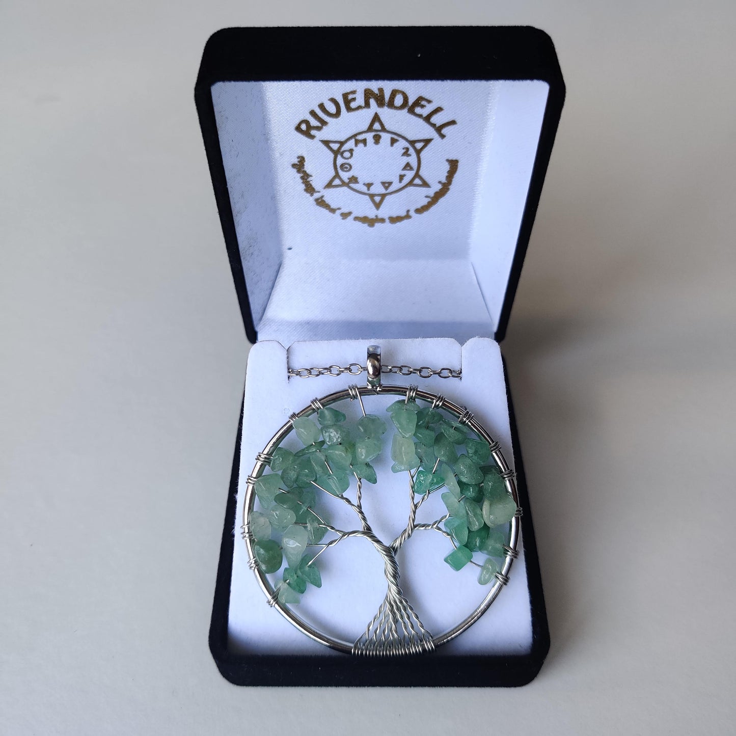 Green Aventurine Tree of Life Pendant with Silver Chain - Rivendell Shop